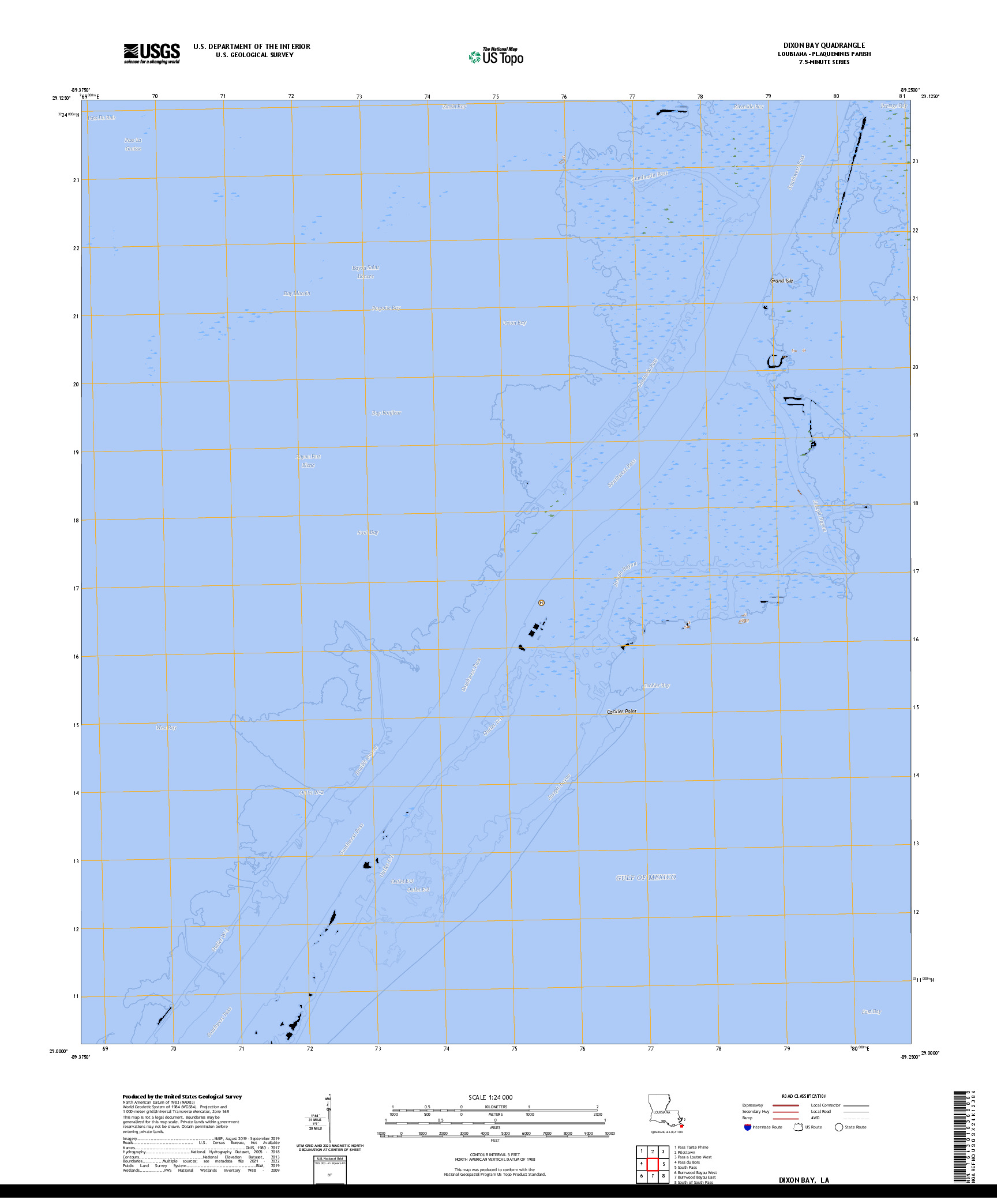 US TOPO 7.5-MINUTE MAP FOR DIXON BAY, LA