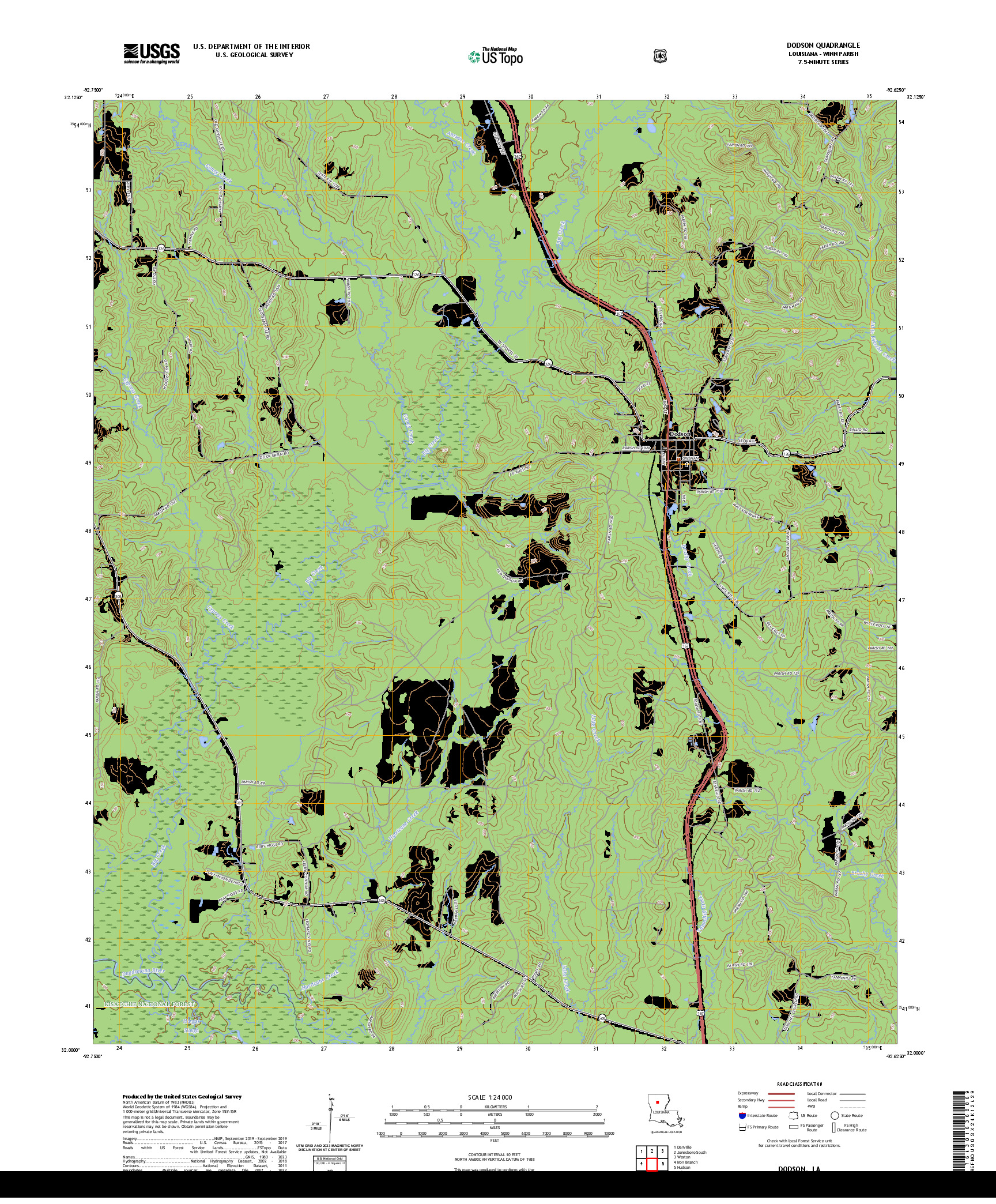 US TOPO 7.5-MINUTE MAP FOR DODSON, LA
