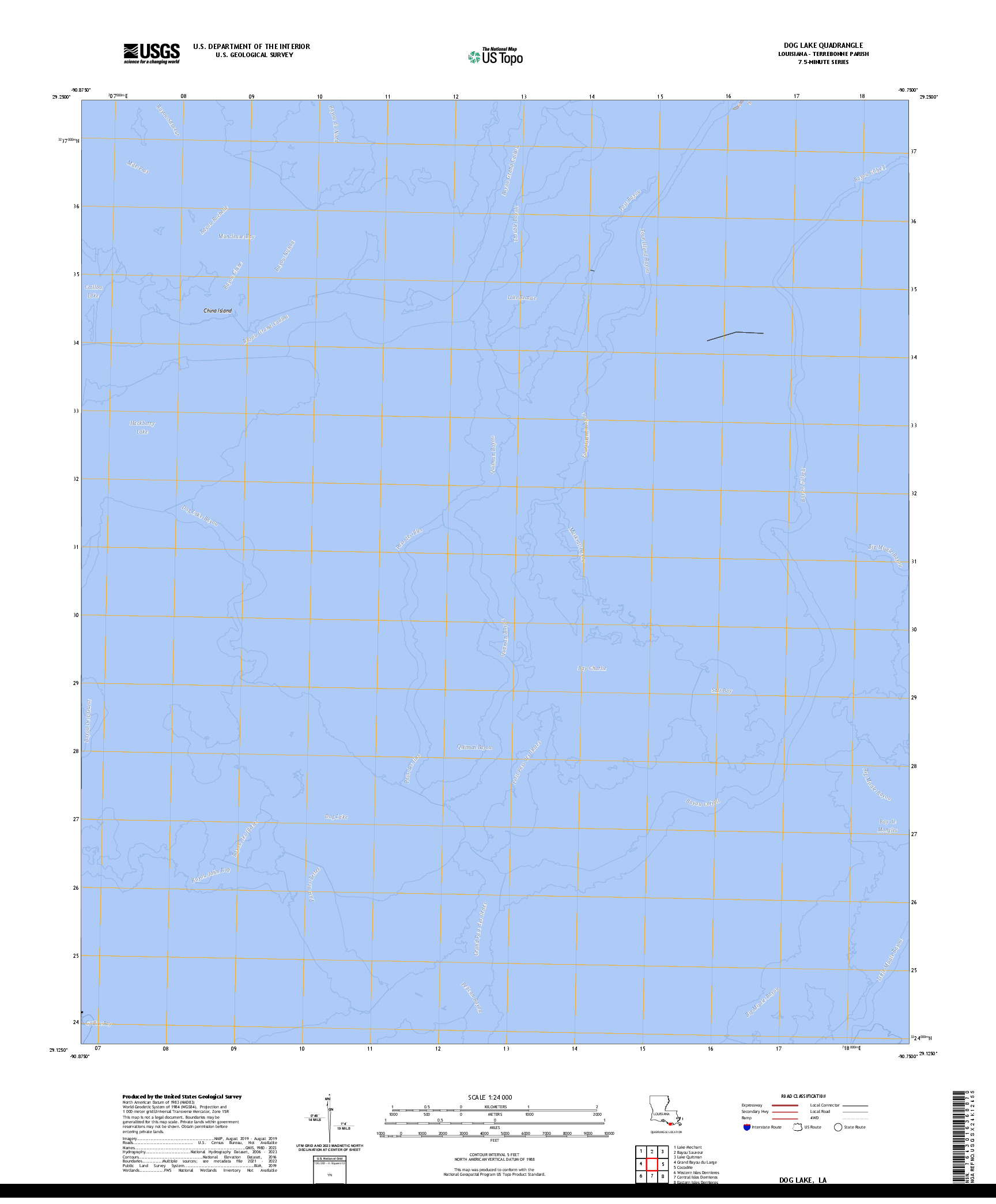 US TOPO 7.5-MINUTE MAP FOR DOG LAKE, LA