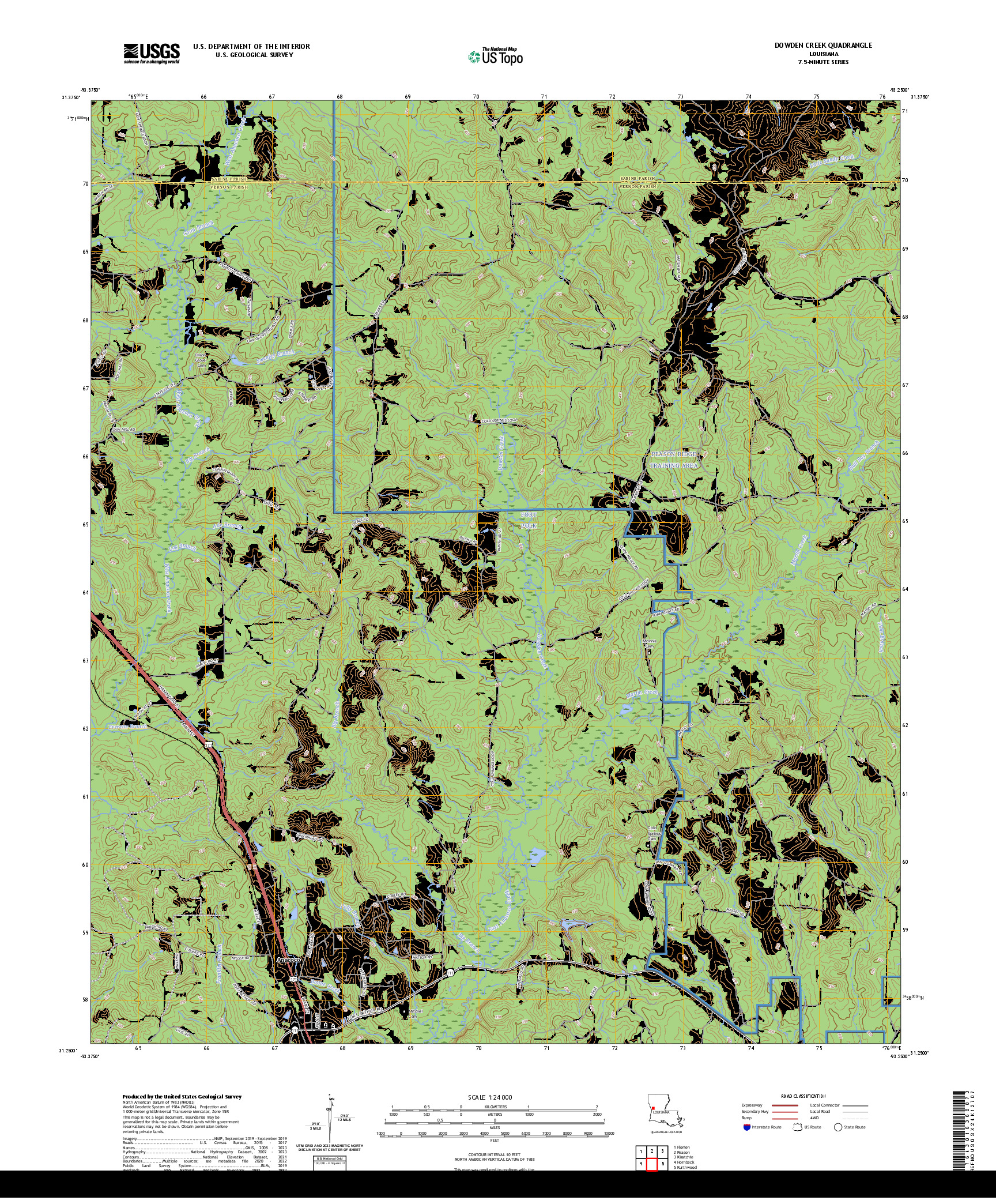 US TOPO 7.5-MINUTE MAP FOR DOWDEN CREEK, LA