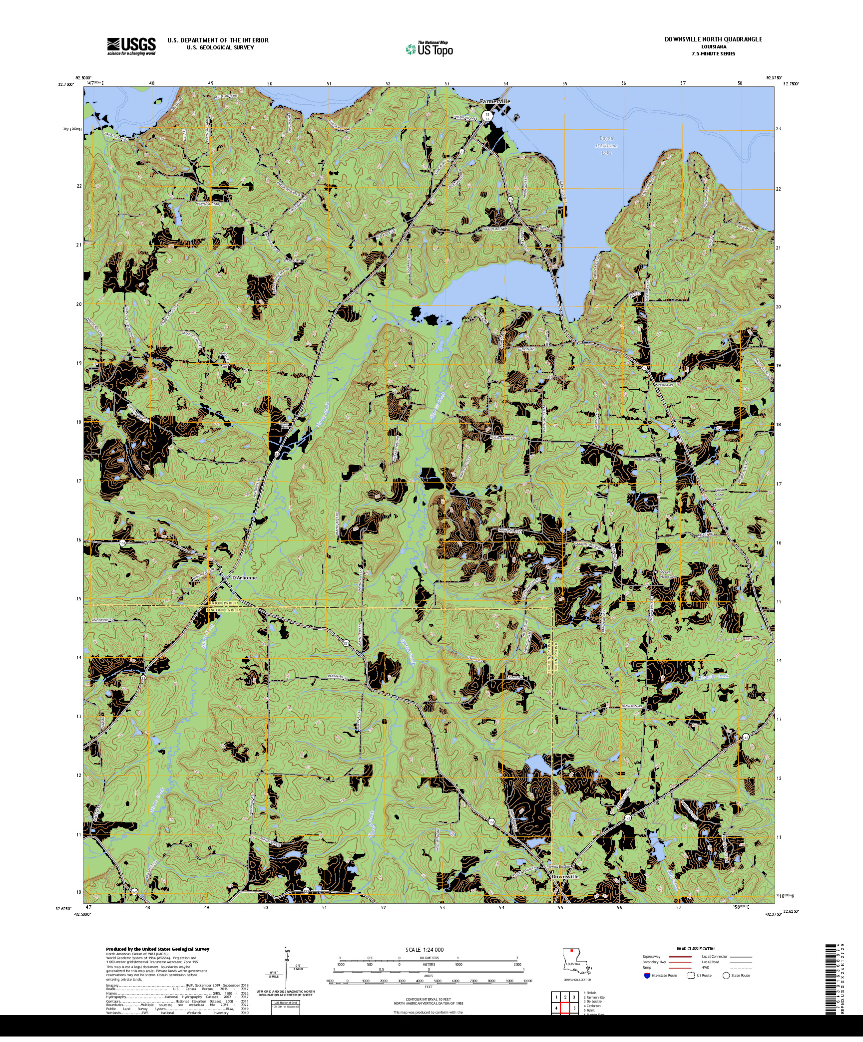 US TOPO 7.5-MINUTE MAP FOR DOWNSVILLE NORTH, LA