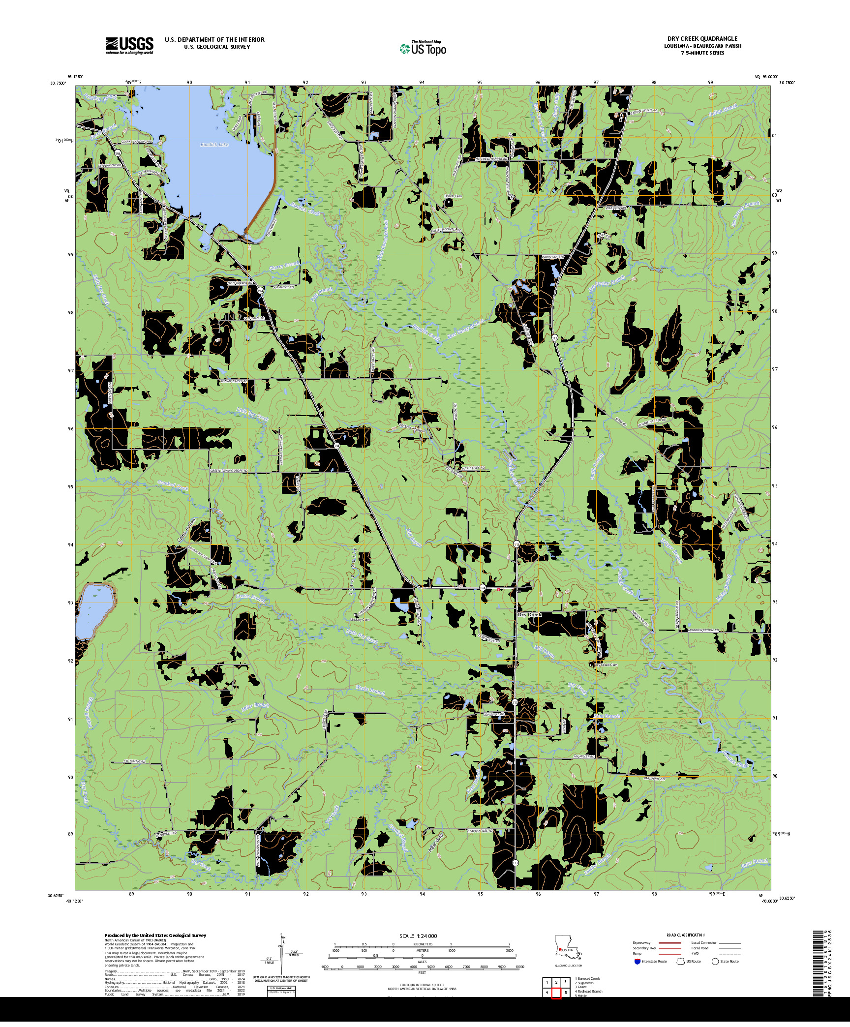 US TOPO 7.5-MINUTE MAP FOR DRY CREEK, LA
