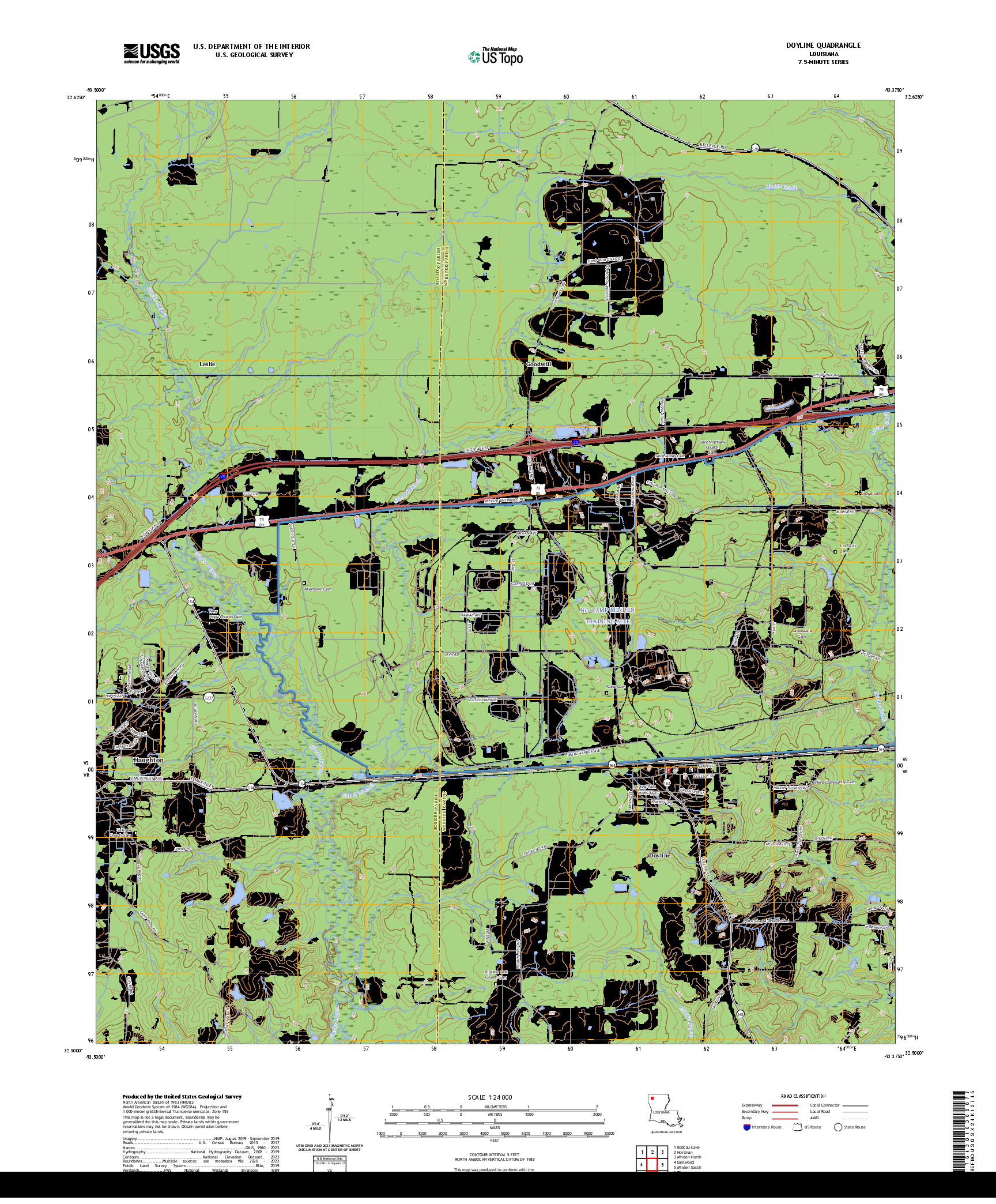 US TOPO 7.5-MINUTE MAP FOR DOYLINE, LA