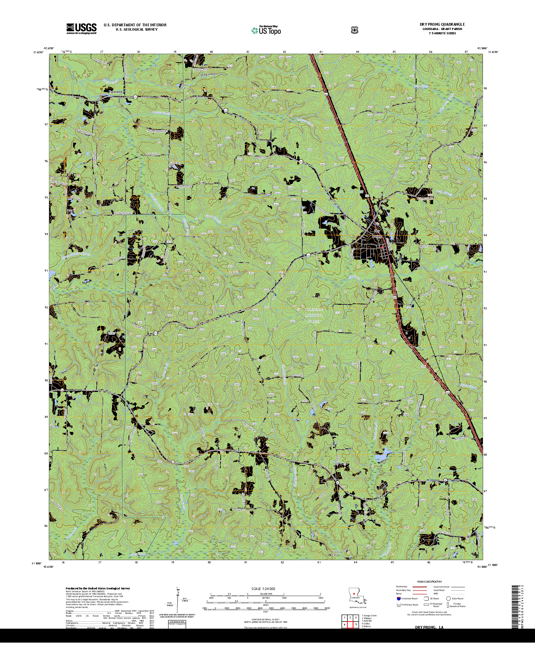 US TOPO 7.5-MINUTE MAP FOR DRY PRONG, LA