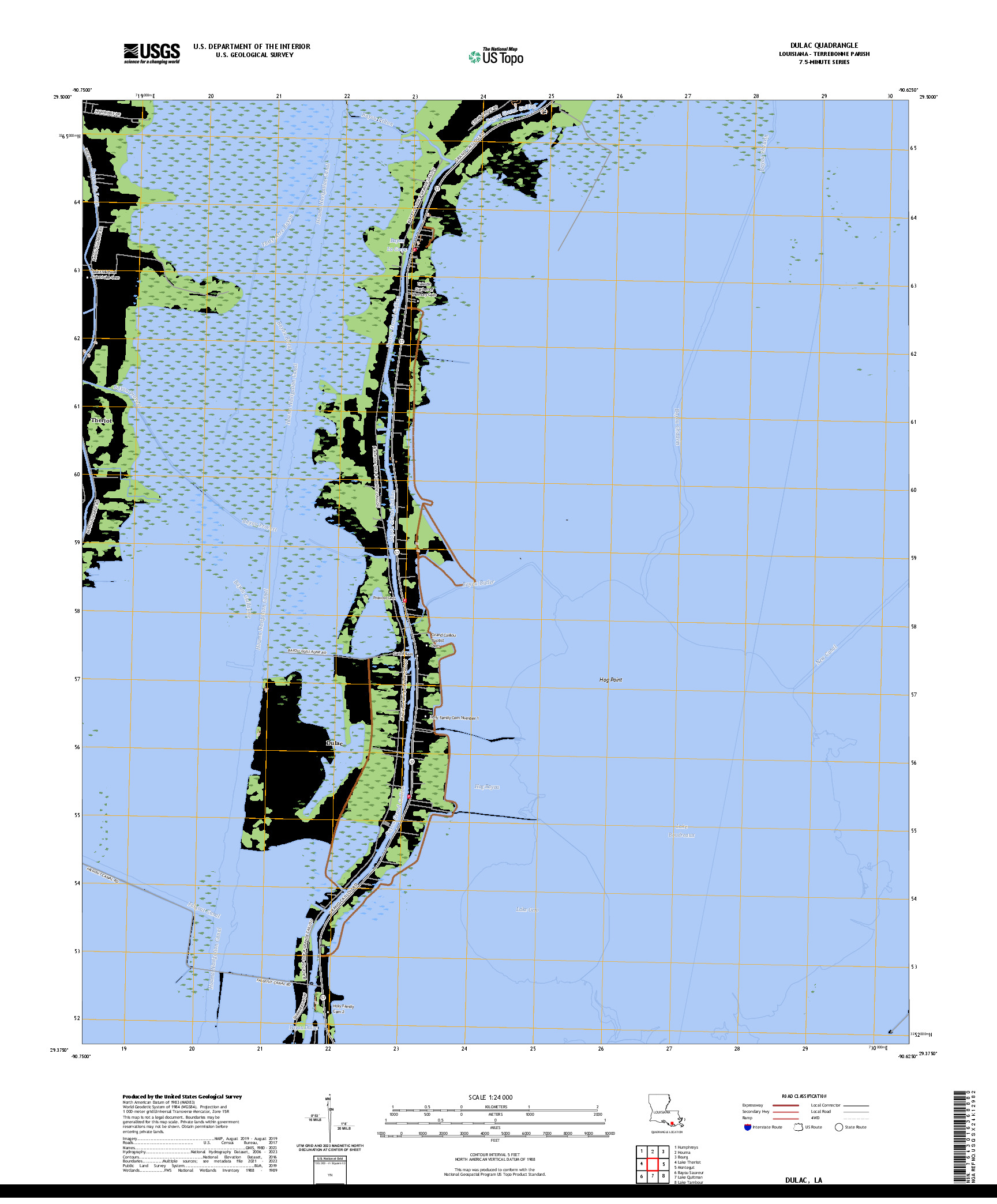 US TOPO 7.5-MINUTE MAP FOR DULAC, LA