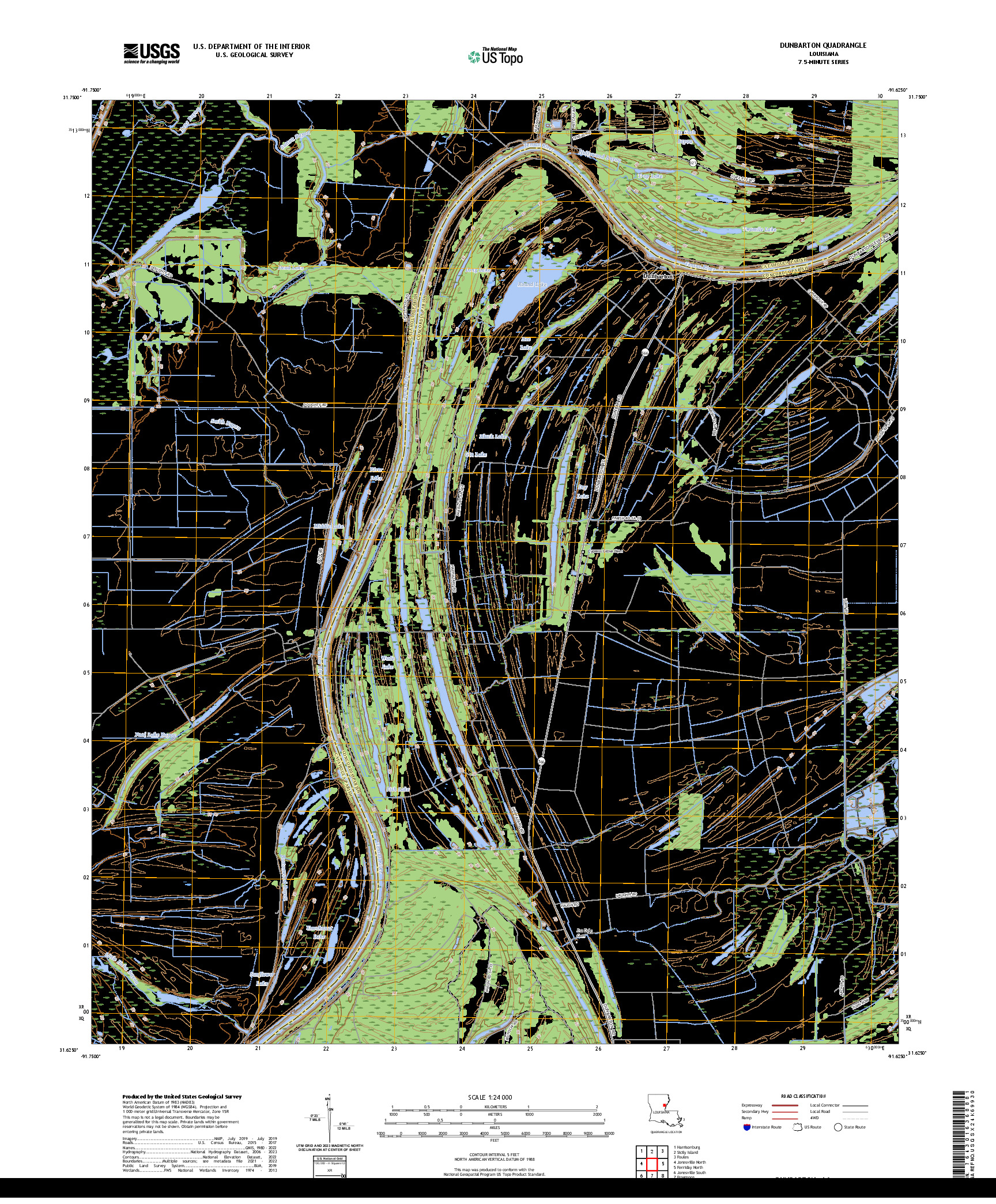 US TOPO 7.5-MINUTE MAP FOR DUNBARTON, LA
