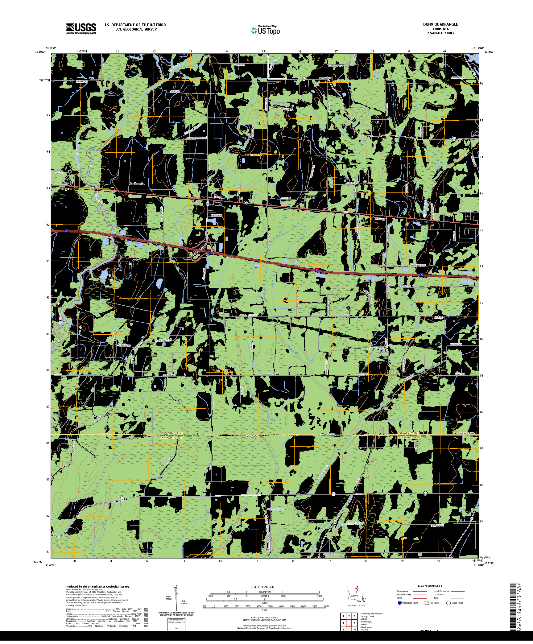 US TOPO 7.5-MINUTE MAP FOR DUNN, LA
