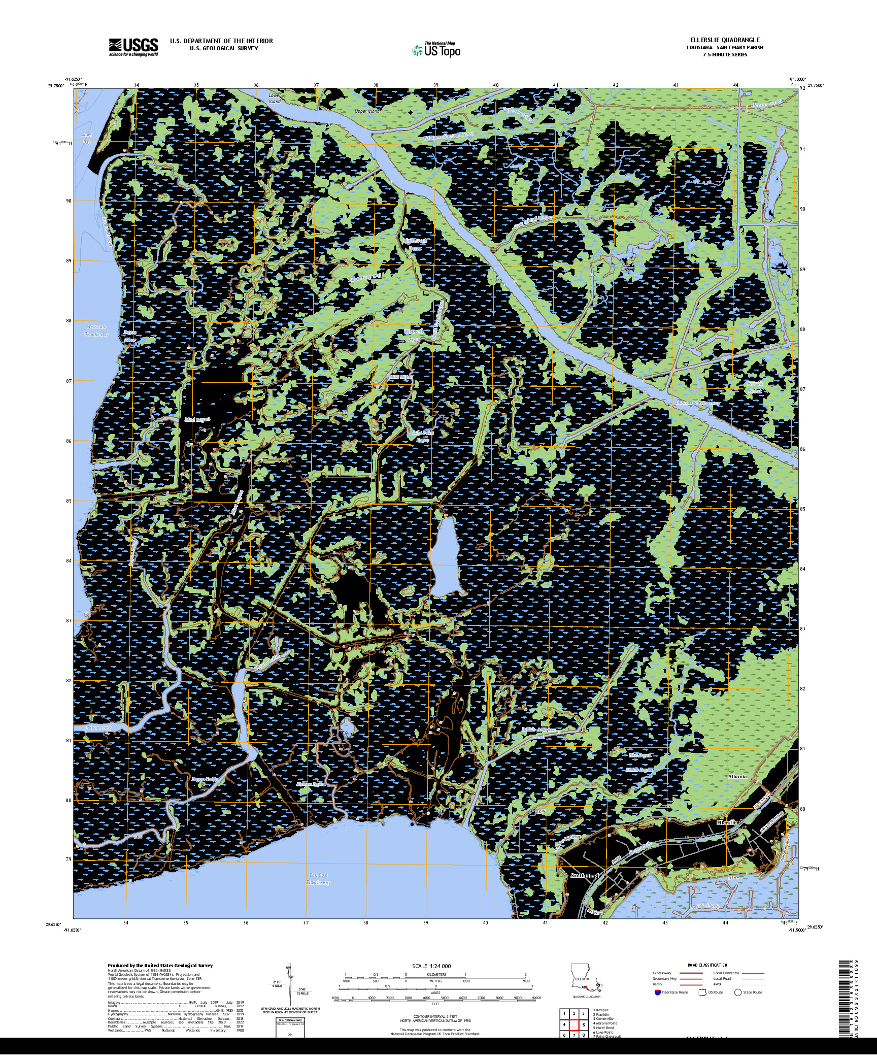 US TOPO 7.5-MINUTE MAP FOR ELLERSLIE, LA