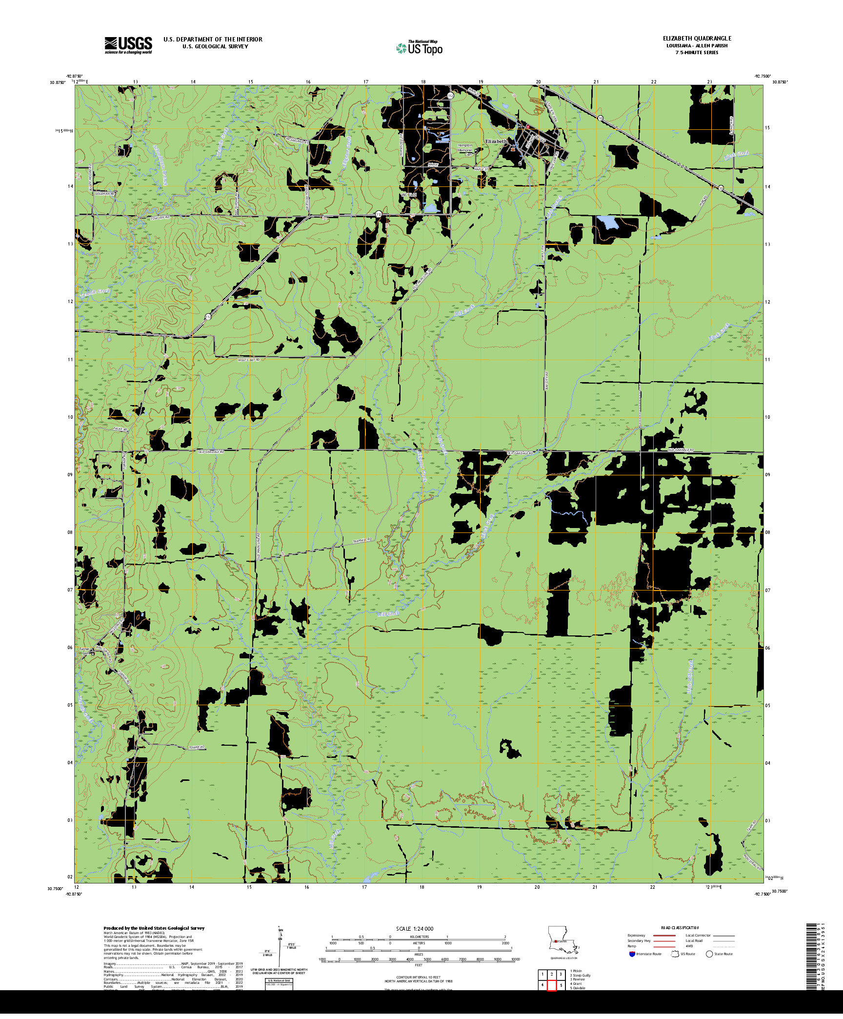 US TOPO 7.5-MINUTE MAP FOR ELIZABETH, LA