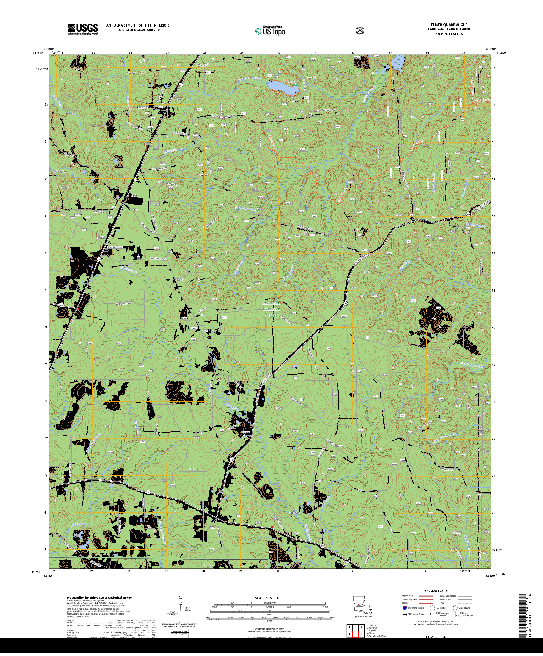US TOPO 7.5-MINUTE MAP FOR ELMER, LA