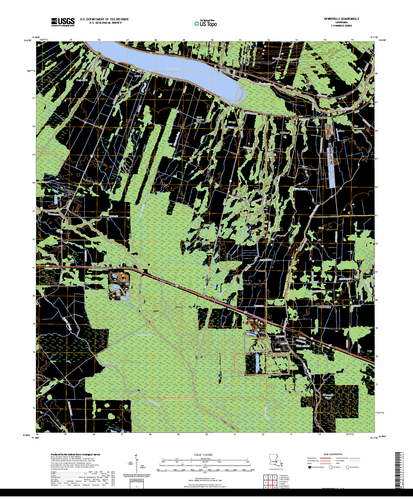 US TOPO 7.5-MINUTE MAP FOR ERWINVILLE, LA
