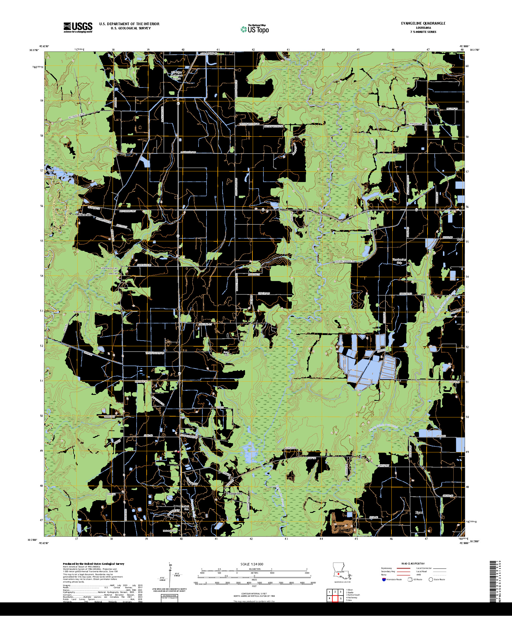 US TOPO 7.5-MINUTE MAP FOR EVANGELINE, LA