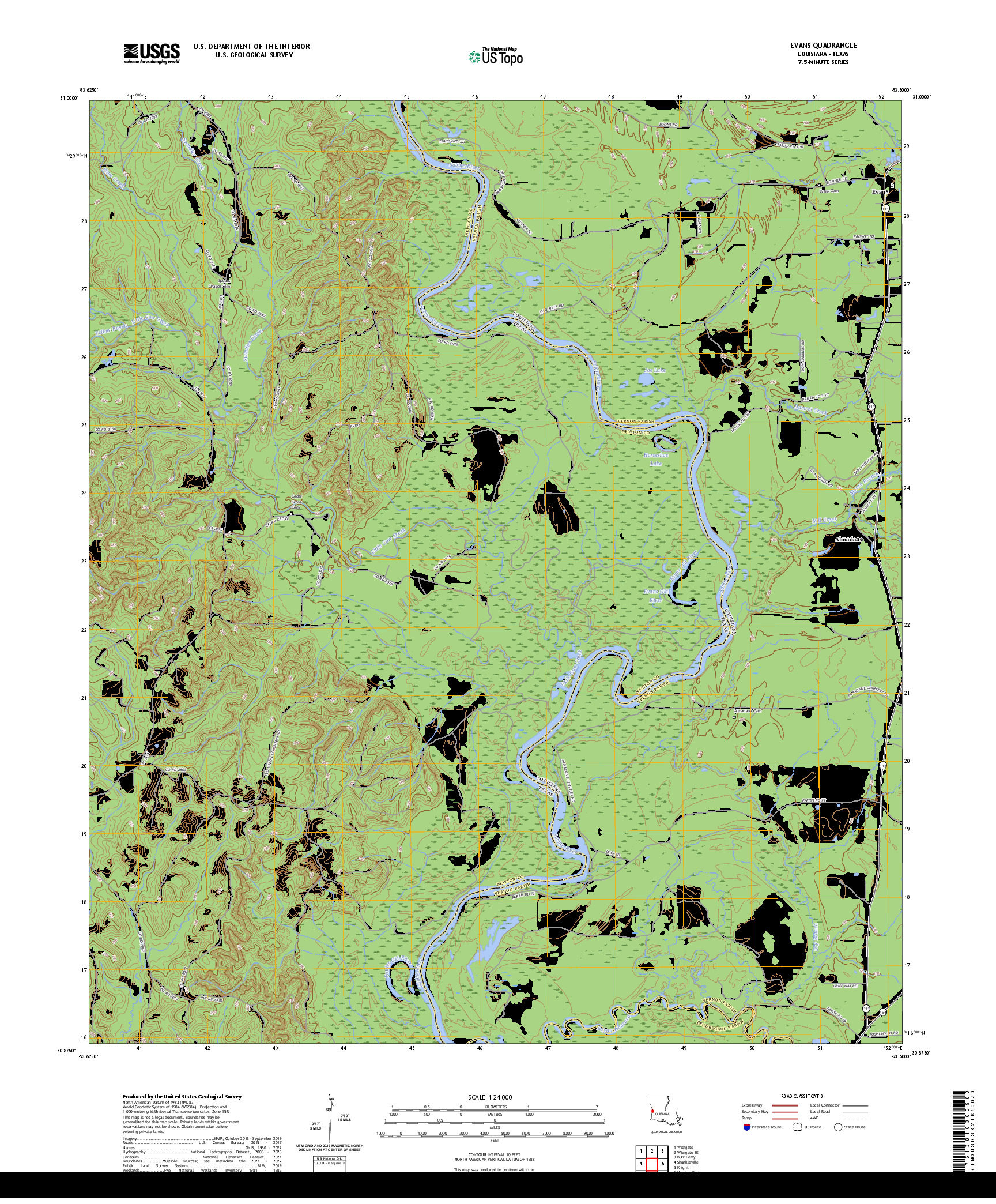 US TOPO 7.5-MINUTE MAP FOR EVANS, LA,TX