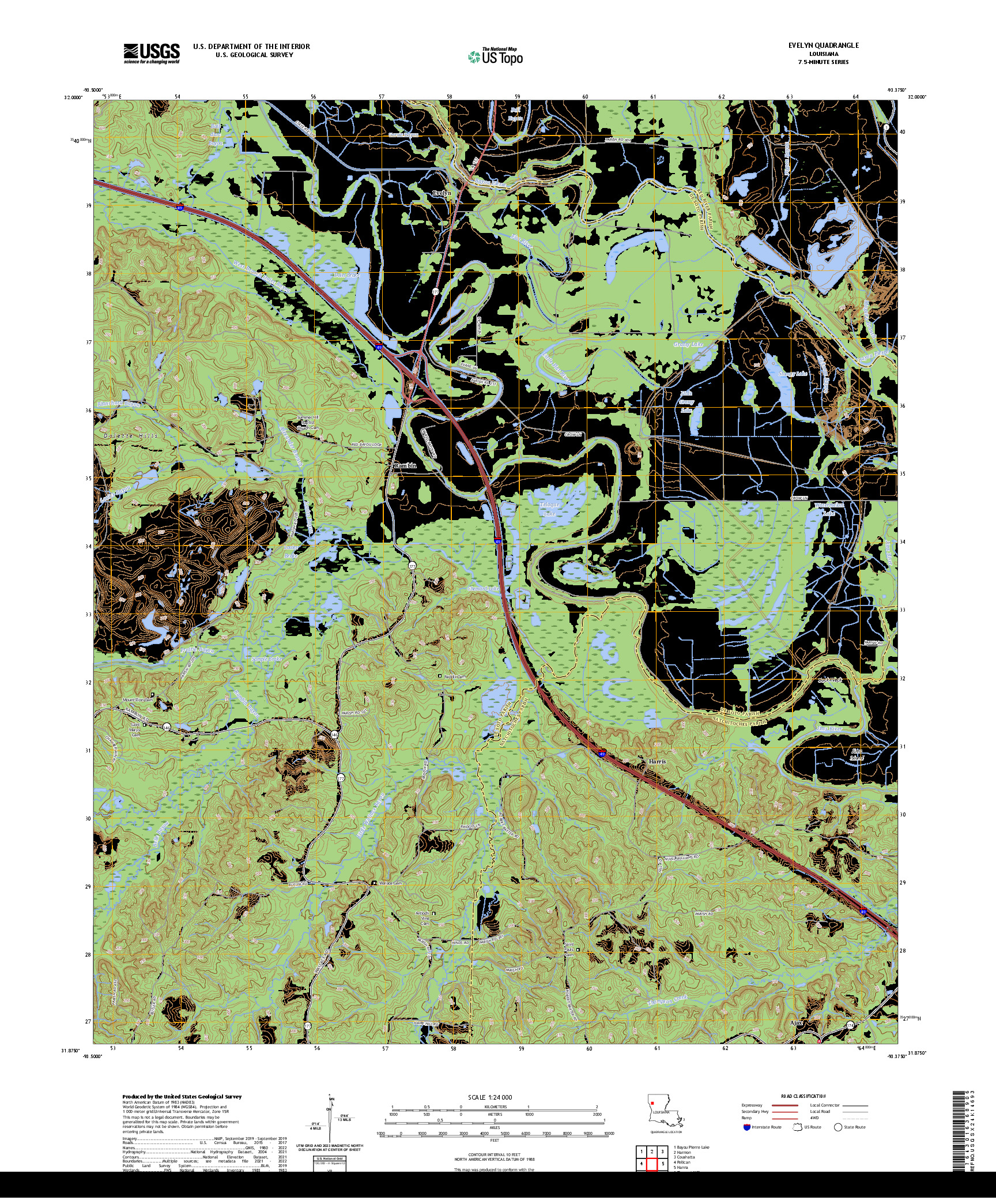 US TOPO 7.5-MINUTE MAP FOR EVELYN, LA