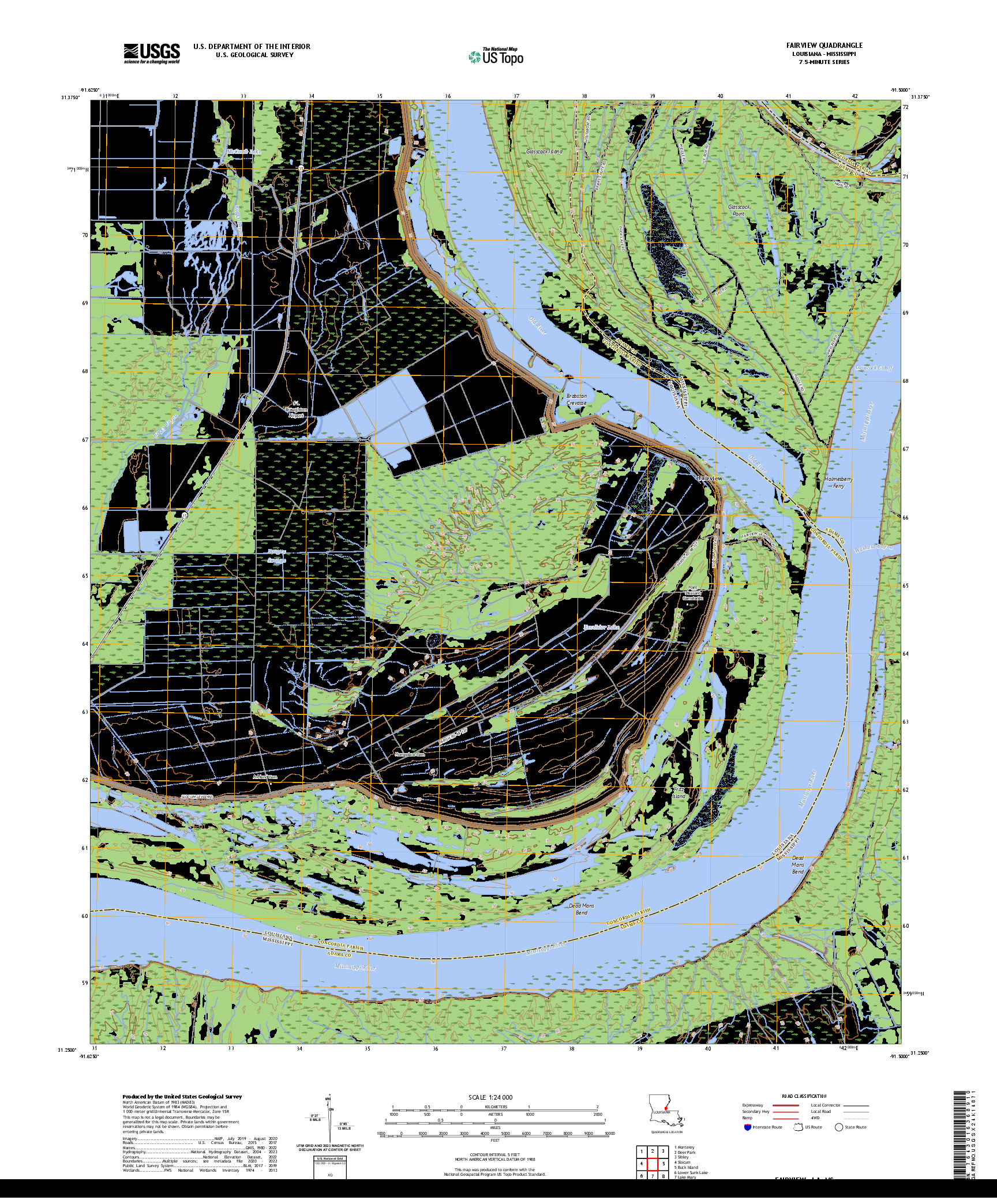 US TOPO 7.5-MINUTE MAP FOR FAIRVIEW, LA,MS