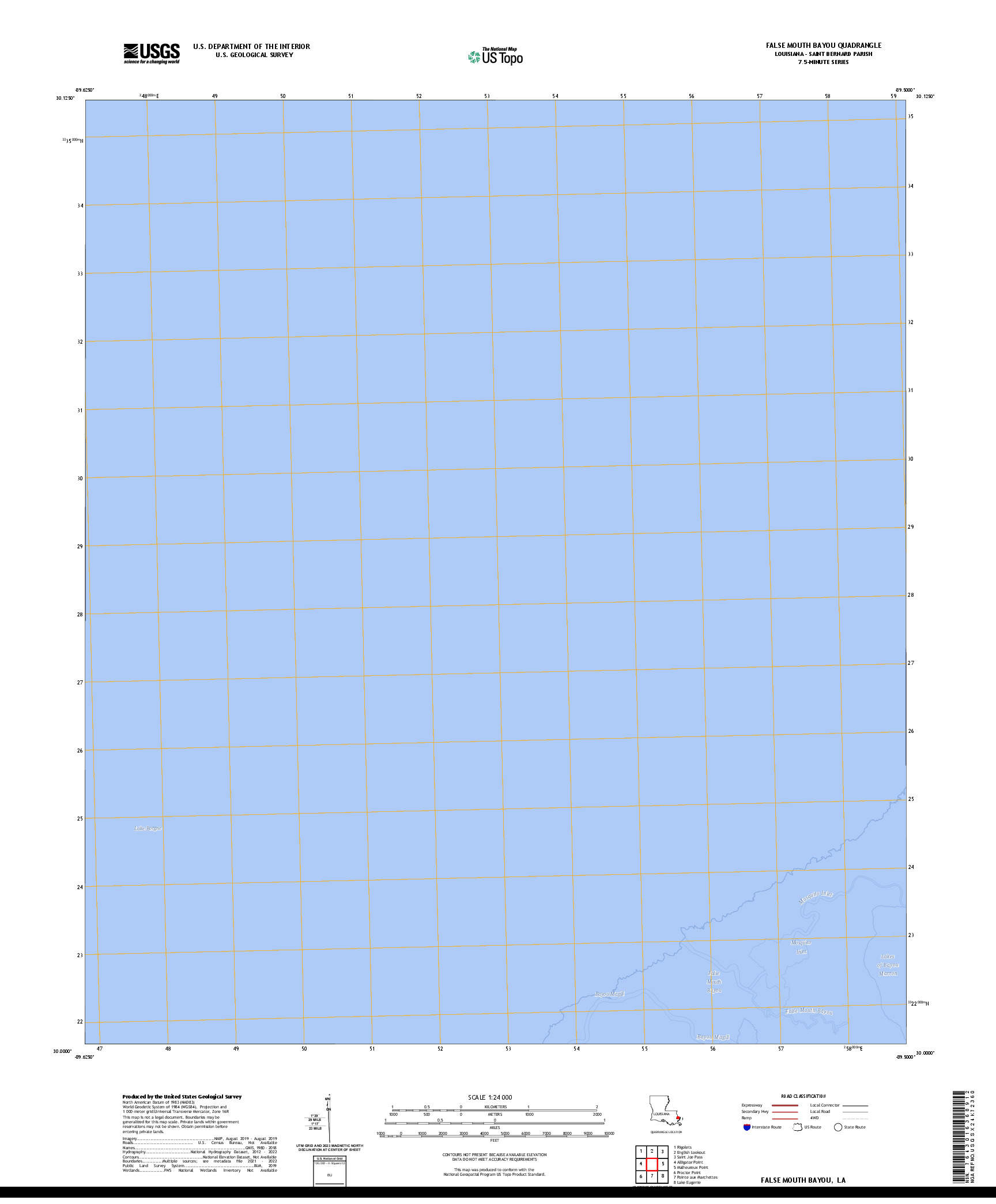 US TOPO 7.5-MINUTE MAP FOR FALSE MOUTH BAYOU, LA