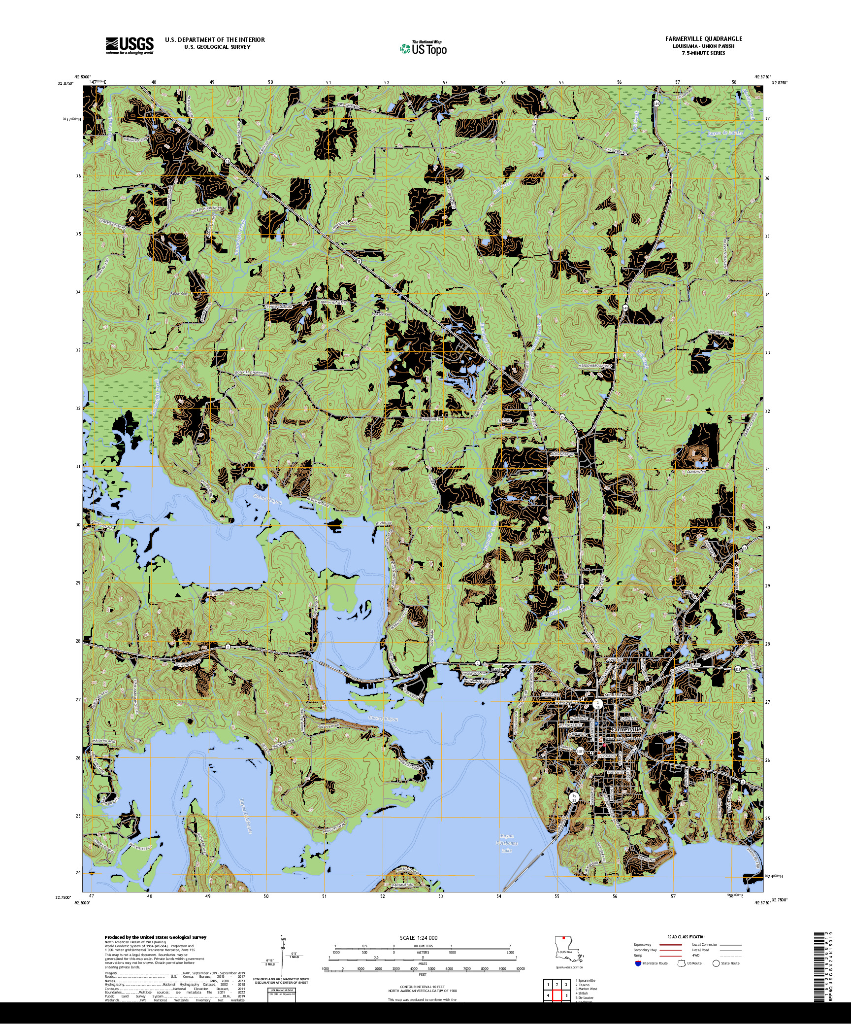 US TOPO 7.5-MINUTE MAP FOR FARMERVILLE, LA