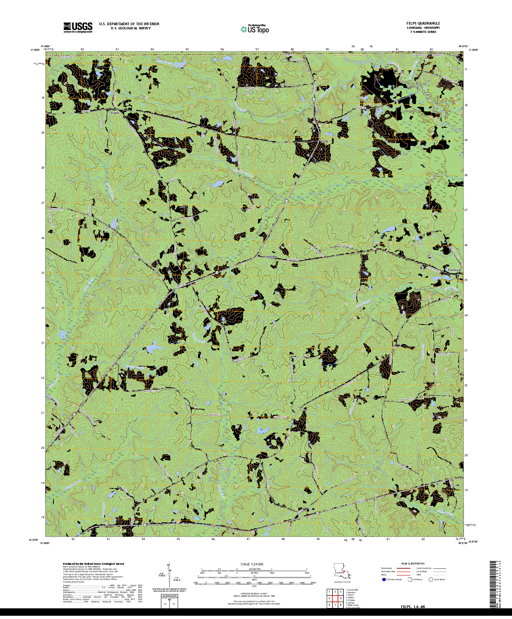 US TOPO 7.5-MINUTE MAP FOR FELPS, LA,MS
