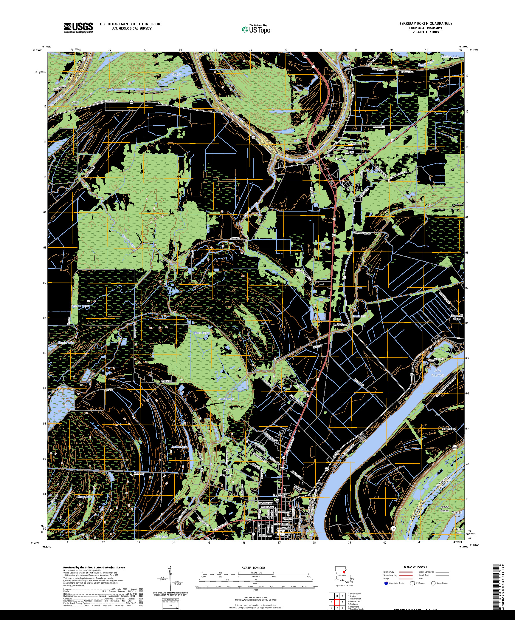 US TOPO 7.5-MINUTE MAP FOR FERRIDAY NORTH, LA,MS