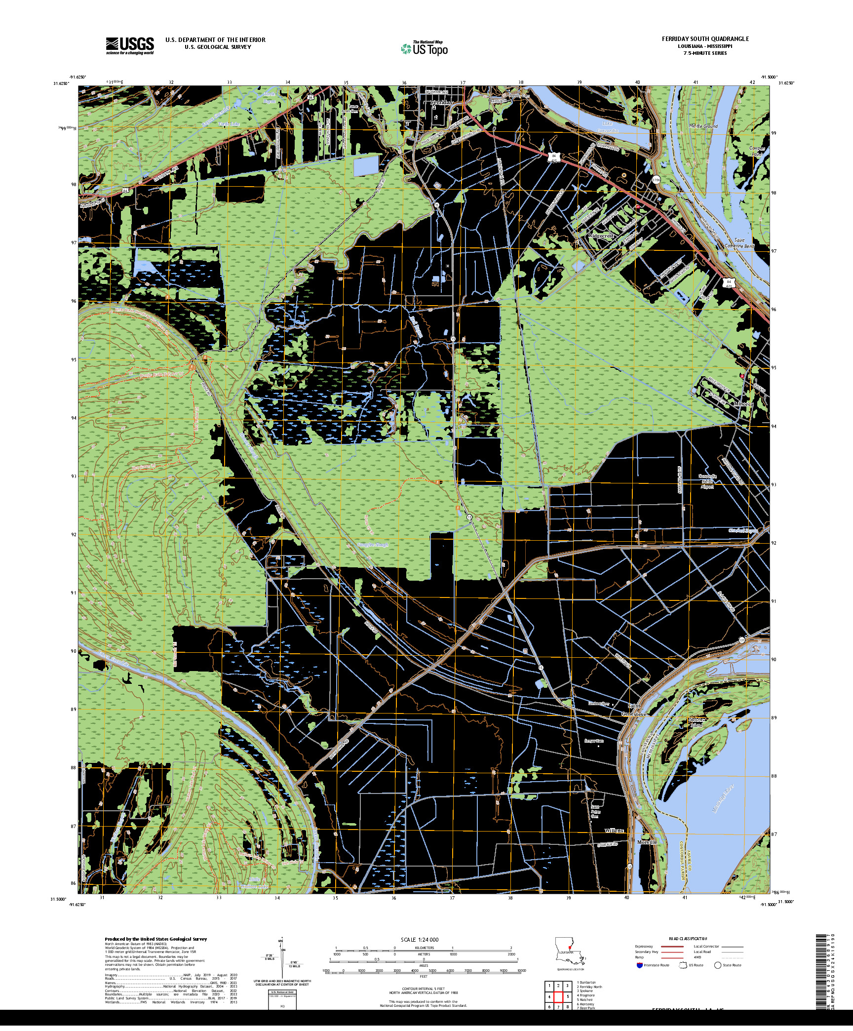 US TOPO 7.5-MINUTE MAP FOR FERRIDAY SOUTH, LA,MS