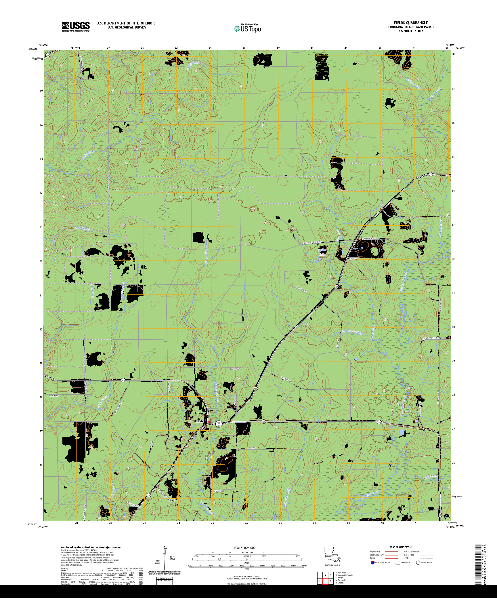 US TOPO 7.5-MINUTE MAP FOR FIELDS, LA