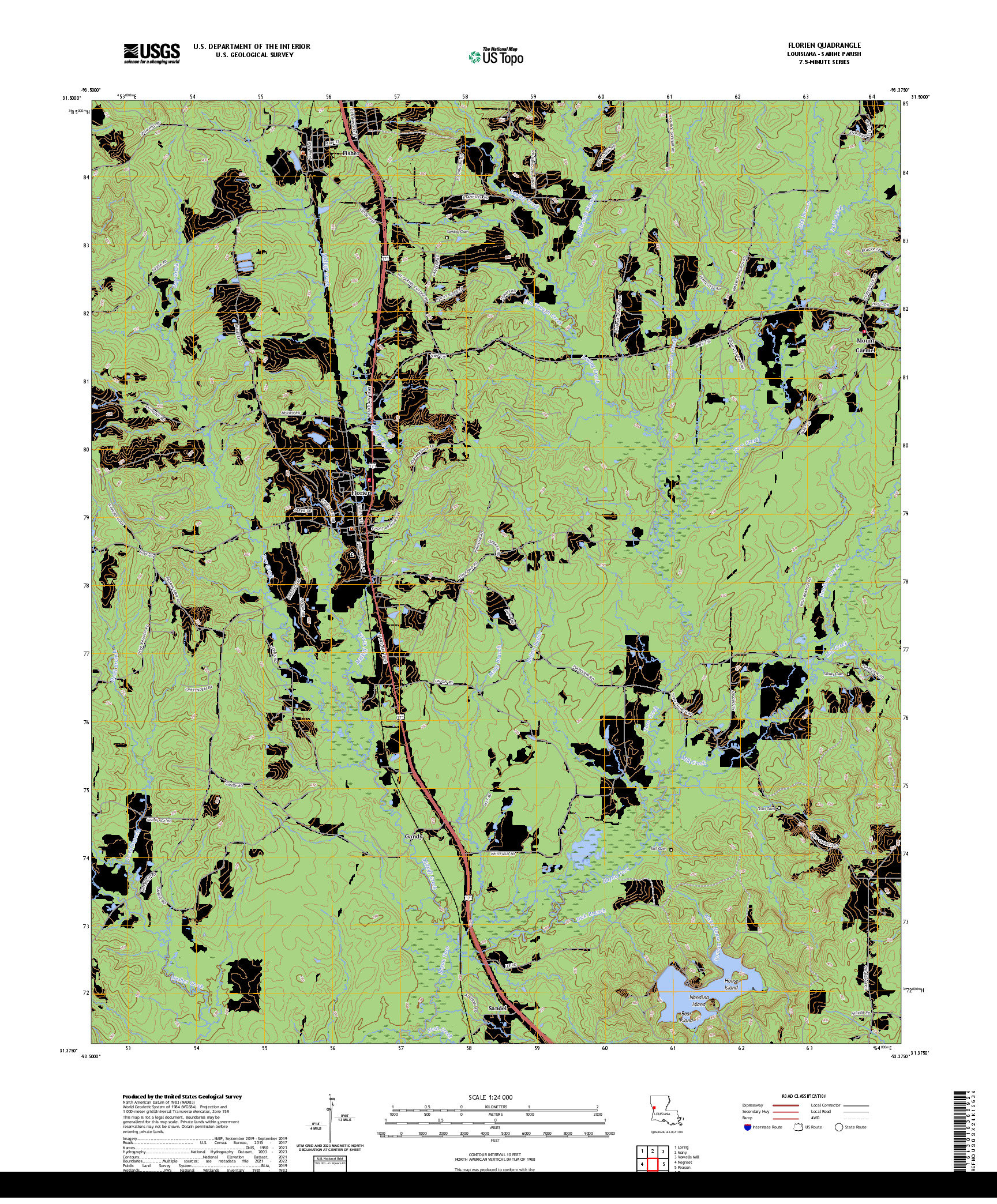 US TOPO 7.5-MINUTE MAP FOR FLORIEN, LA