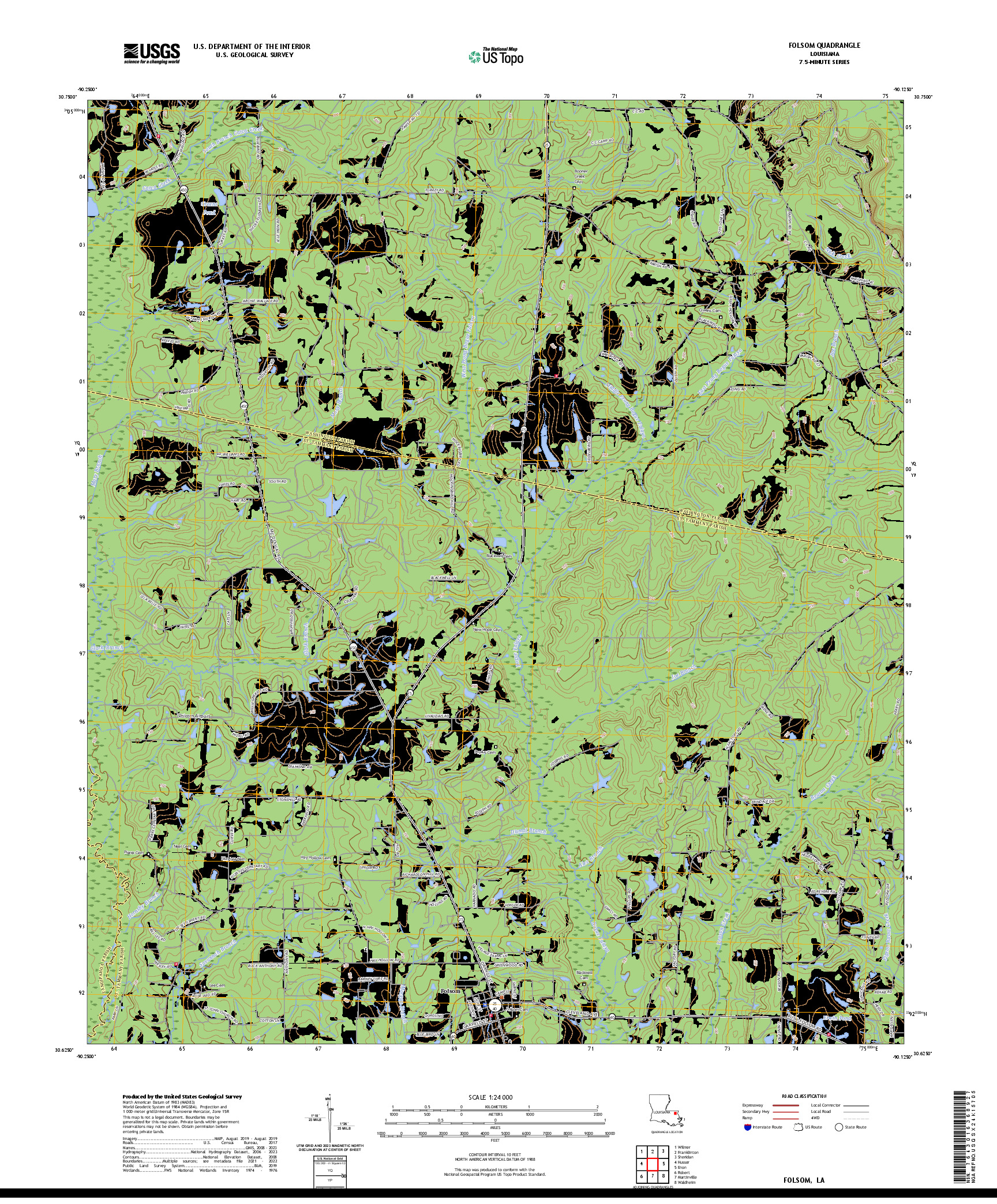 US TOPO 7.5-MINUTE MAP FOR FOLSOM, LA