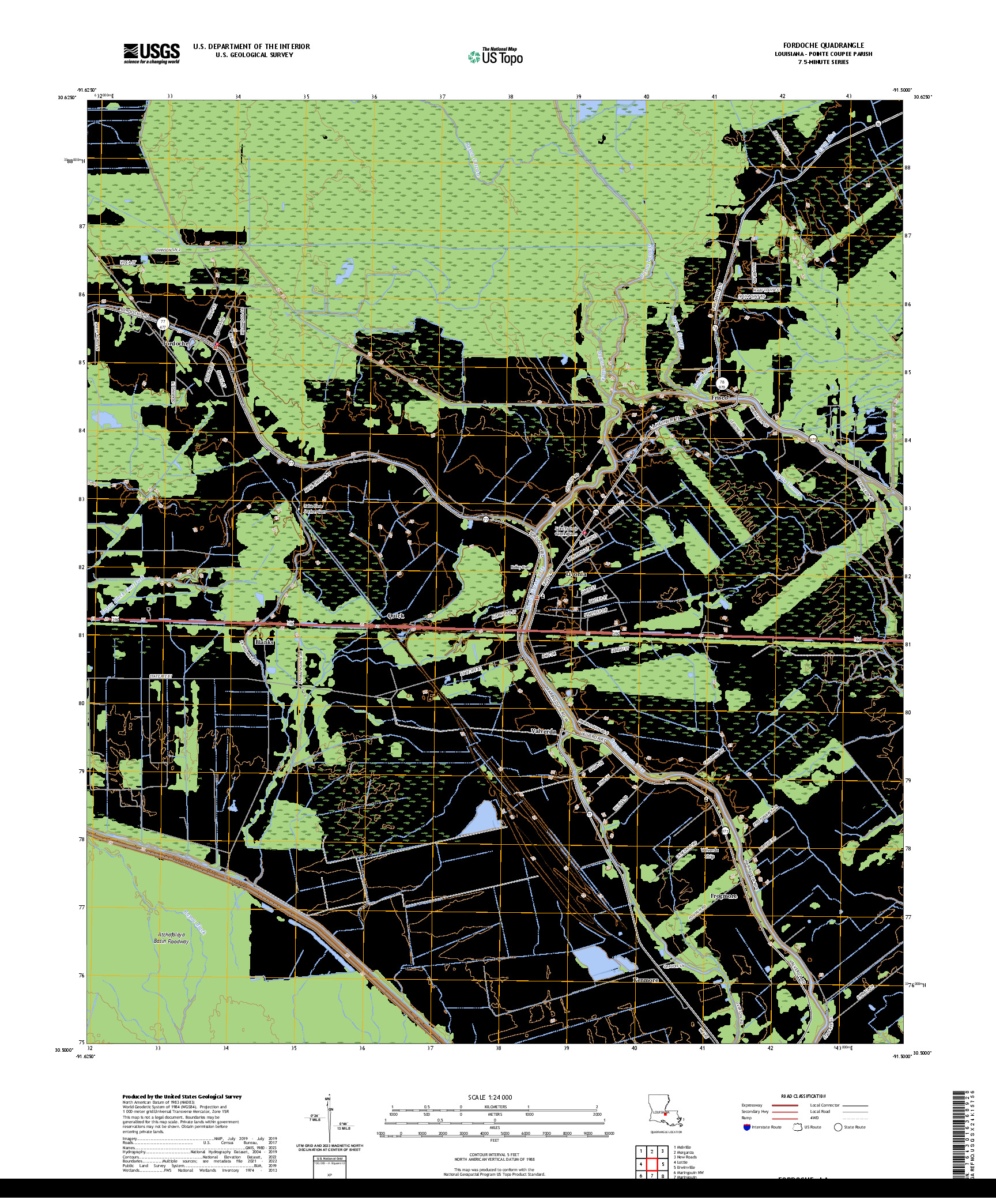 US TOPO 7.5-MINUTE MAP FOR FORDOCHE, LA
