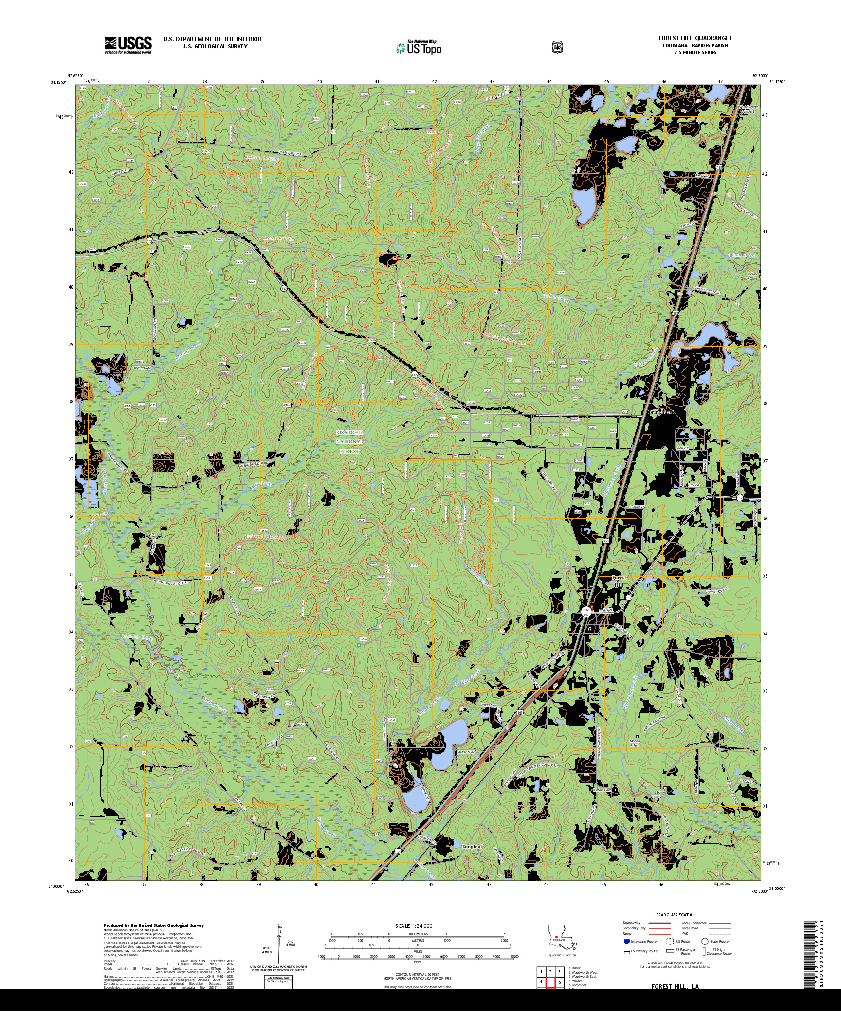 US TOPO 7.5-MINUTE MAP FOR FOREST HILL, LA
