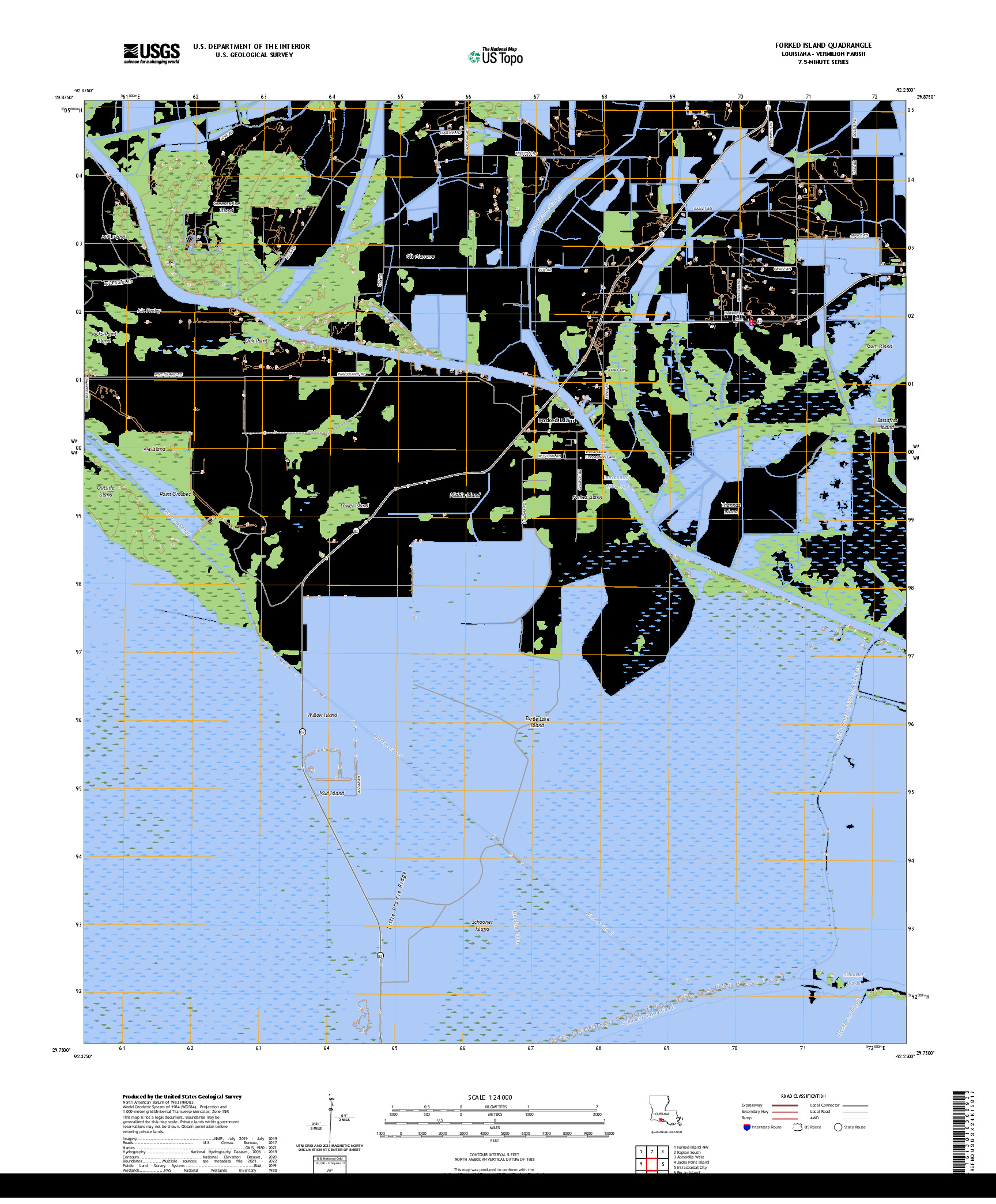 US TOPO 7.5-MINUTE MAP FOR FORKED ISLAND, LA