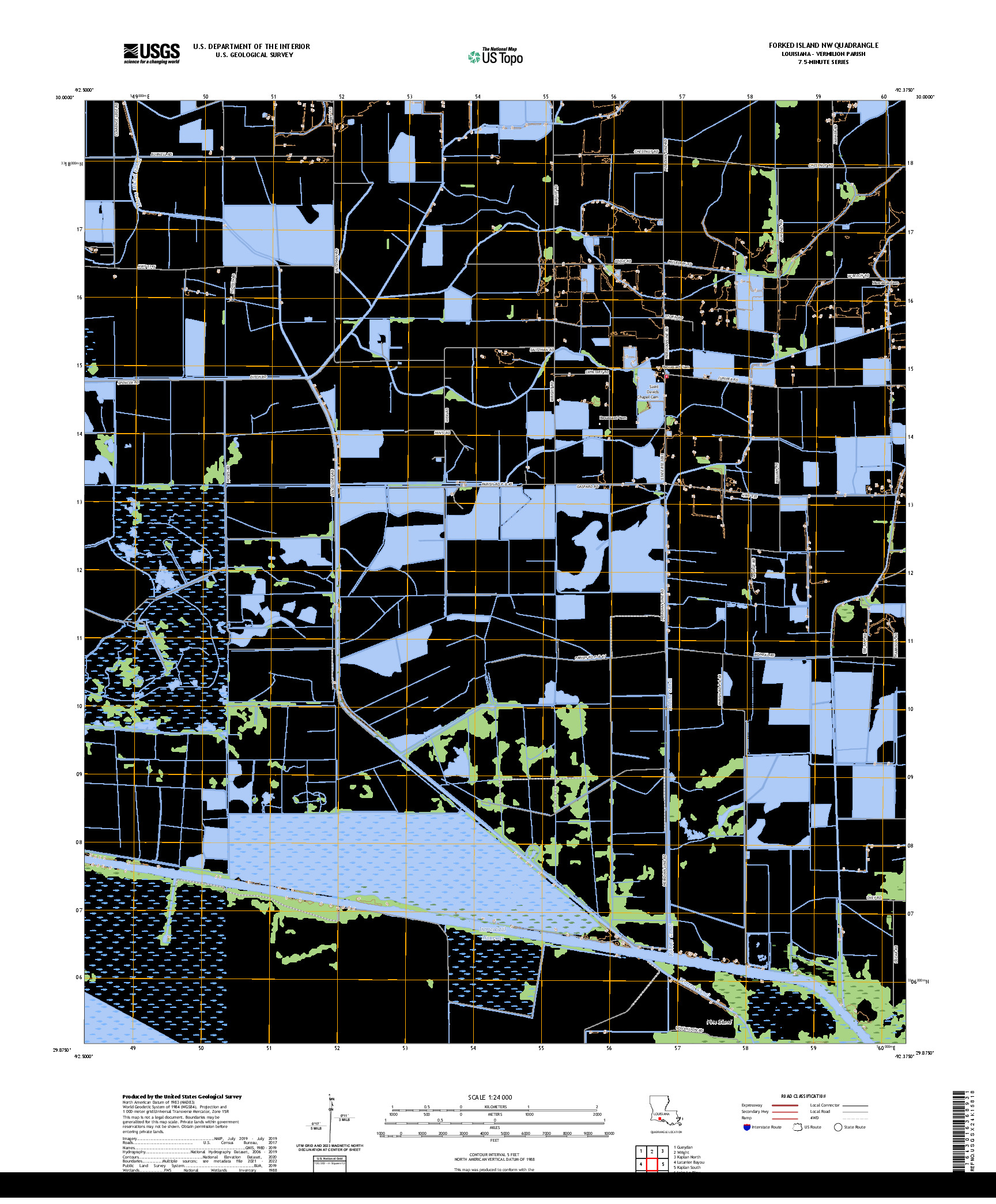 US TOPO 7.5-MINUTE MAP FOR FORKED ISLAND NW, LA