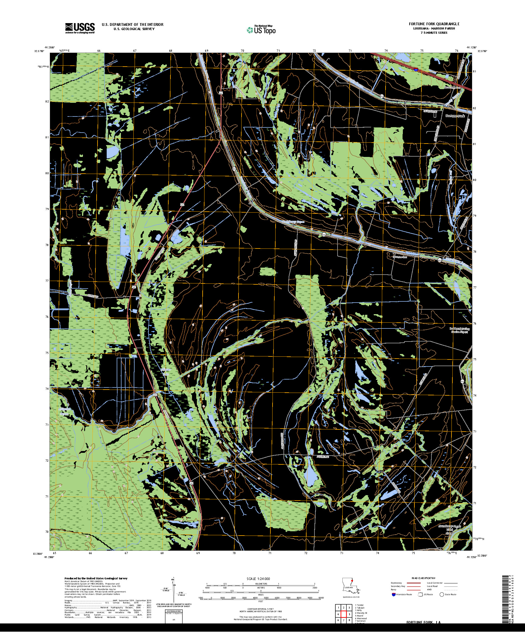 US TOPO 7.5-MINUTE MAP FOR FORTUNE FORK, LA