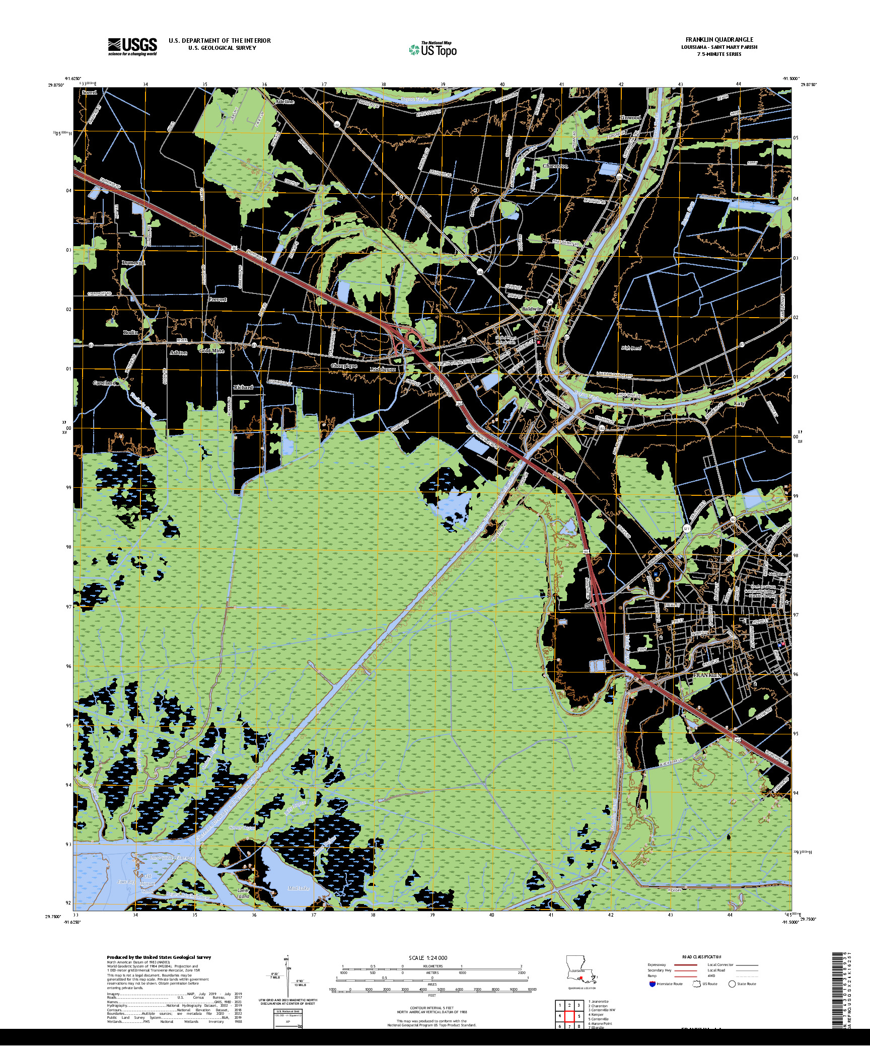 US TOPO 7.5-MINUTE MAP FOR FRANKLIN, LA