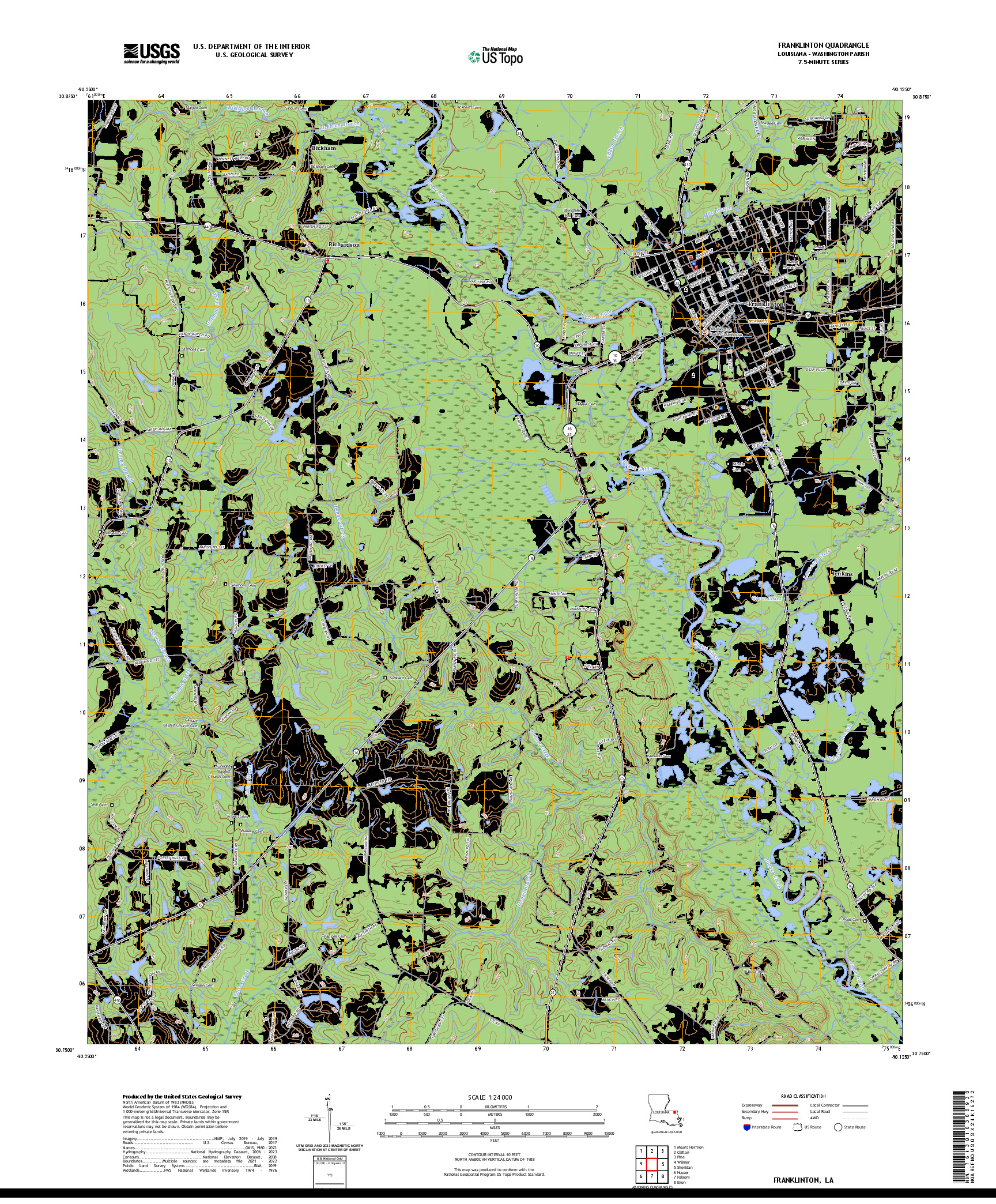US TOPO 7.5-MINUTE MAP FOR FRANKLINTON, LA