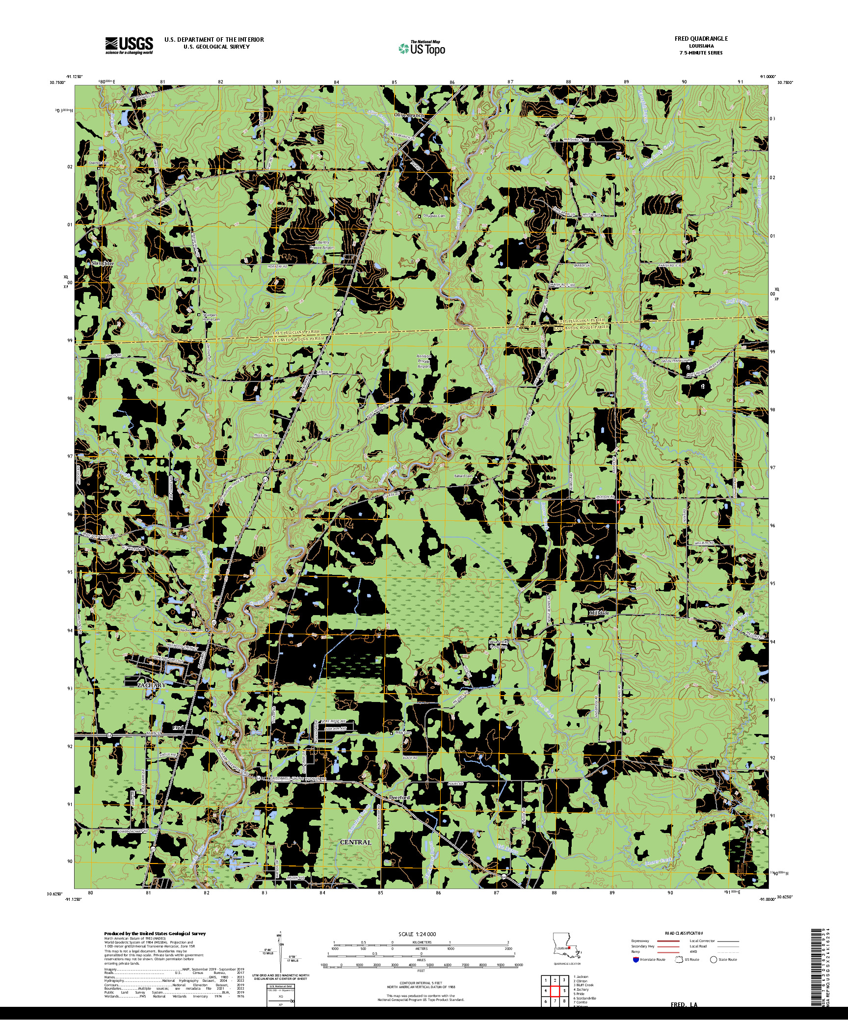 US TOPO 7.5-MINUTE MAP FOR FRED, LA