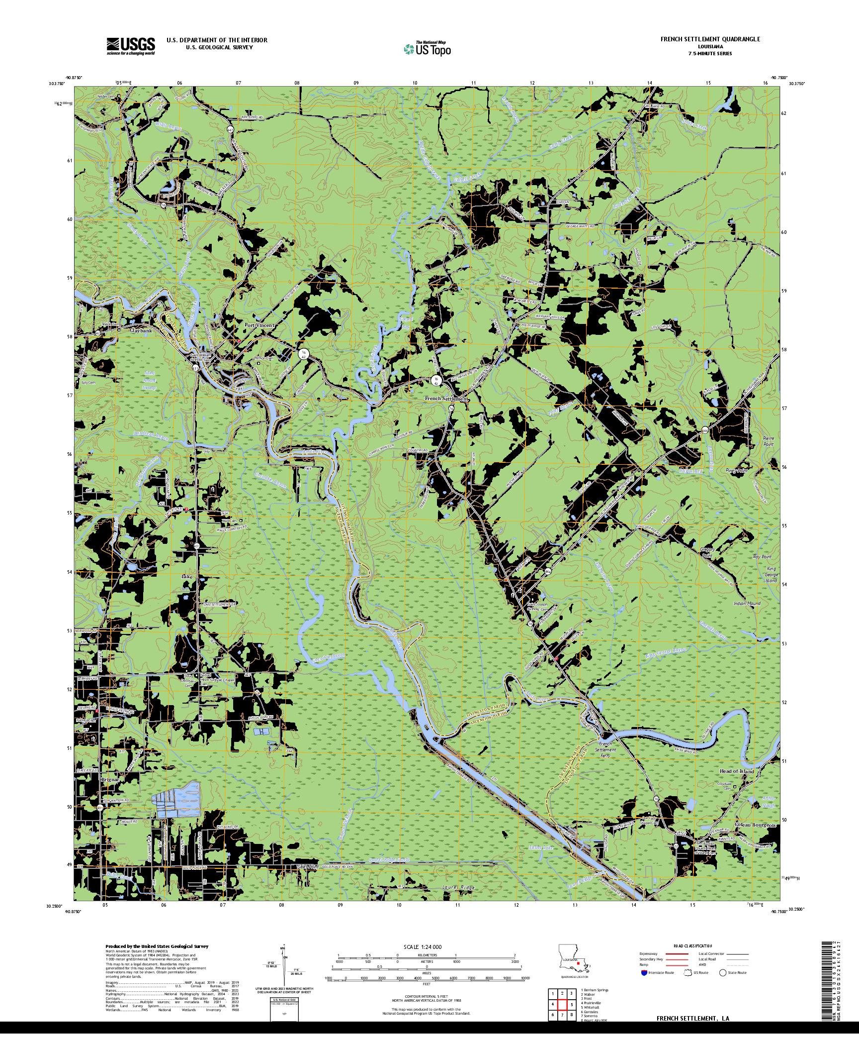 US TOPO 7.5-MINUTE MAP FOR FRENCH SETTLEMENT, LA
