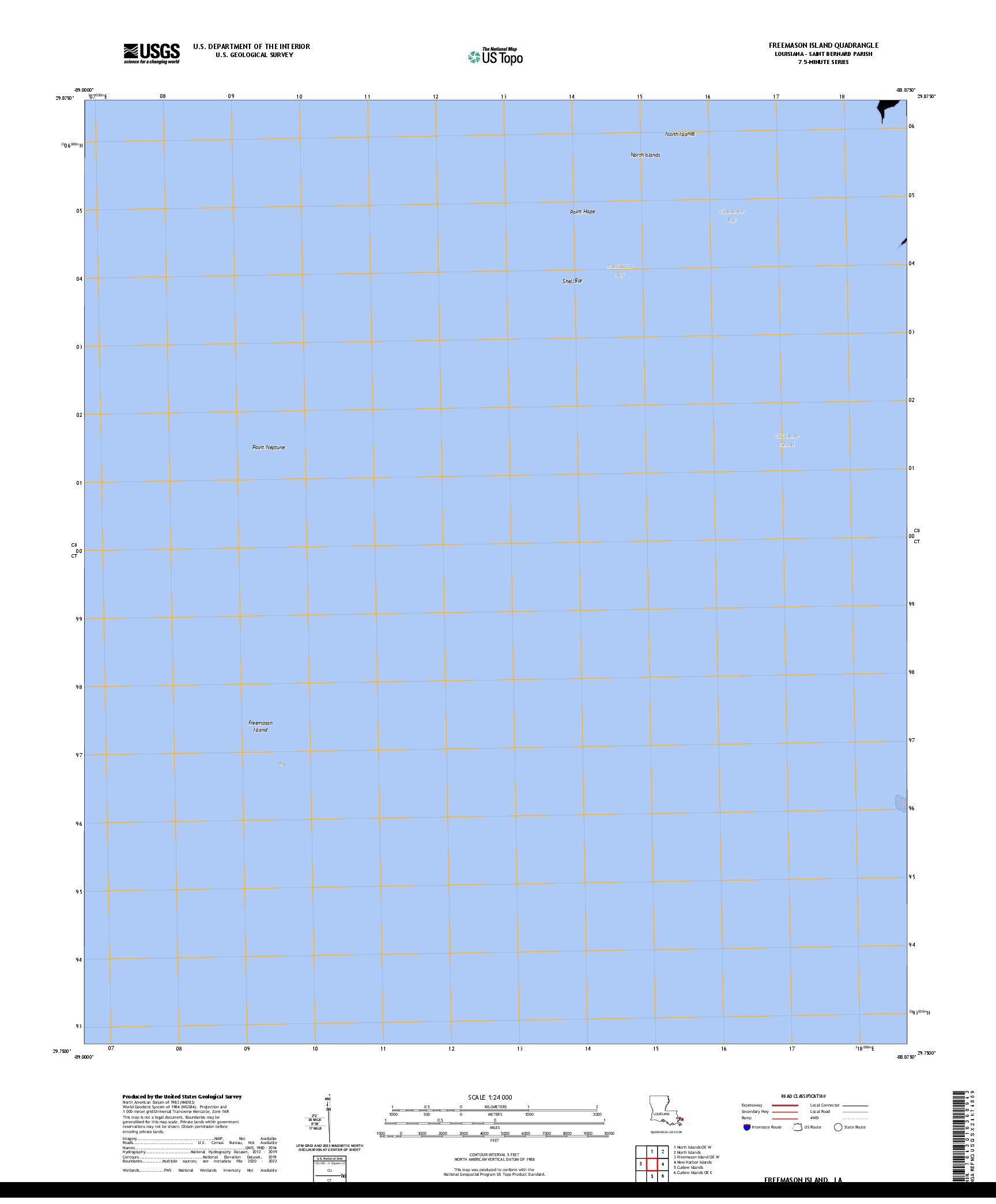 US TOPO 7.5-MINUTE MAP FOR FREEMASON ISLAND, LA