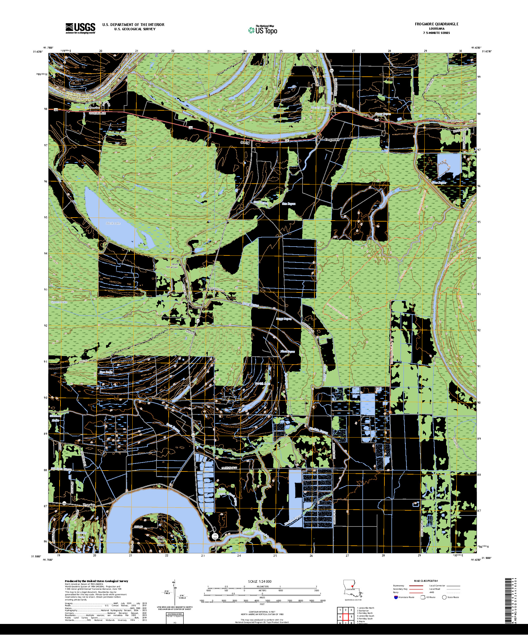US TOPO 7.5-MINUTE MAP FOR FROGMORE, LA