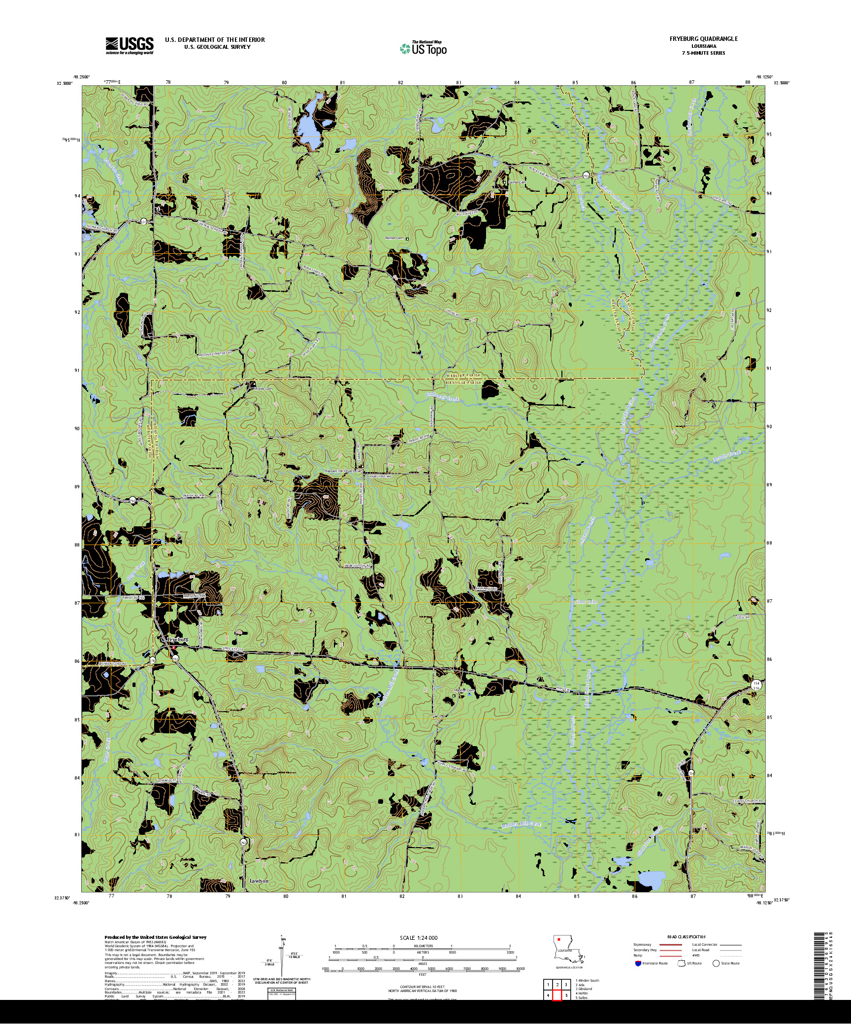 US TOPO 7.5-MINUTE MAP FOR FRYEBURG, LA