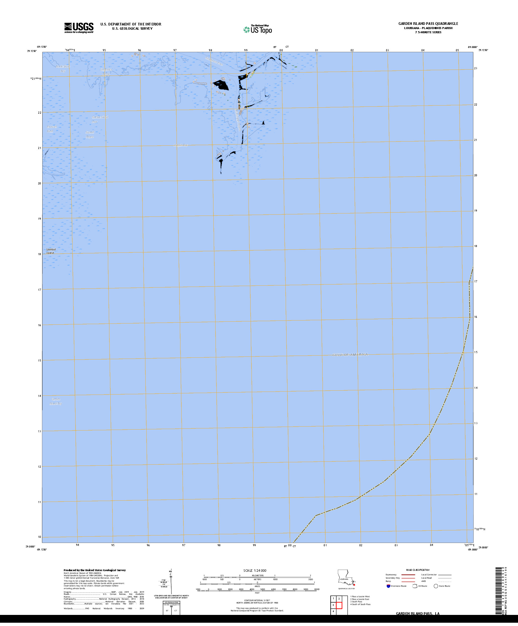 US TOPO 7.5-MINUTE MAP FOR GARDEN ISLAND PASS, LA