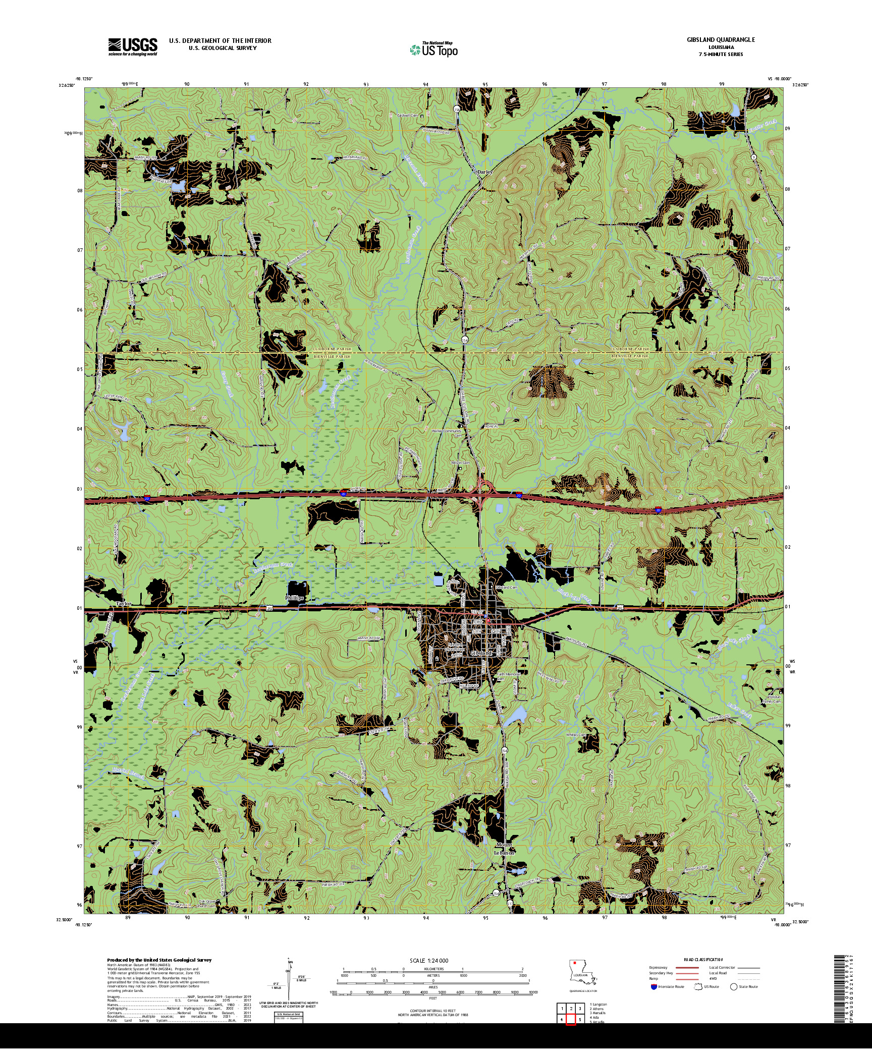 US TOPO 7.5-MINUTE MAP FOR GIBSLAND, LA