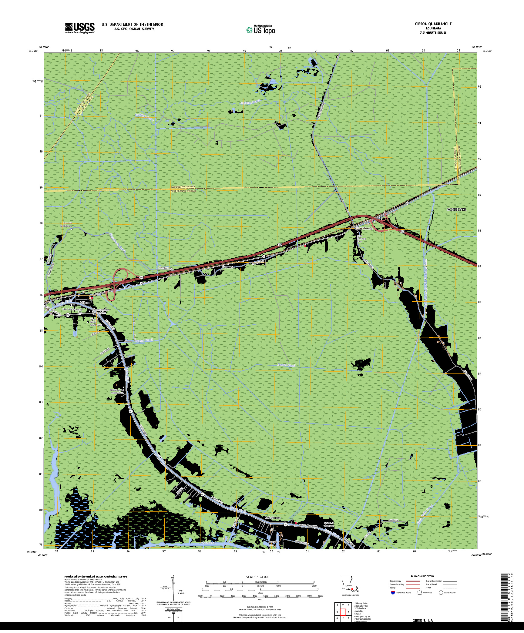 US TOPO 7.5-MINUTE MAP FOR GIBSON, LA