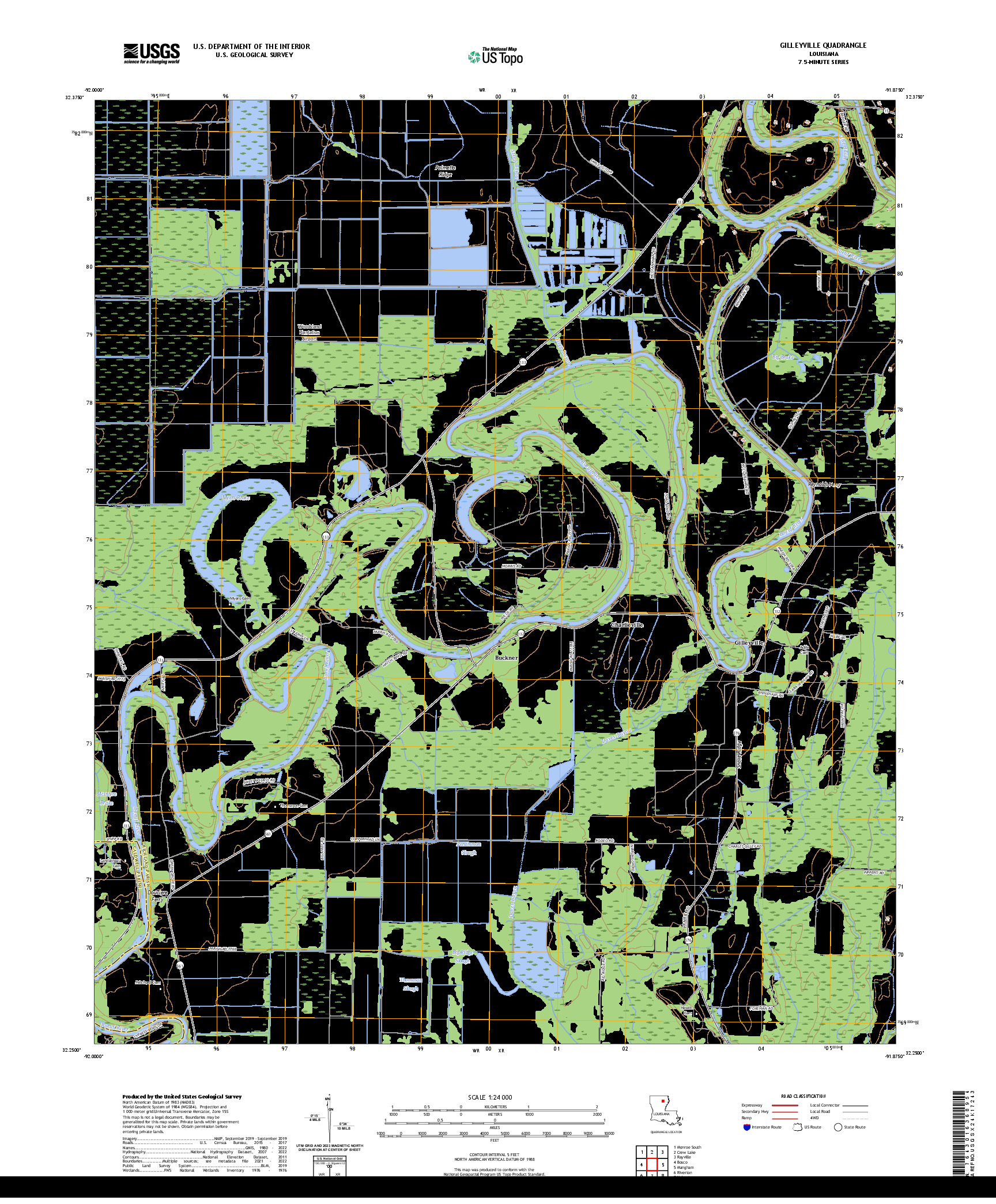 US TOPO 7.5-MINUTE MAP FOR GILLEYVILLE, LA