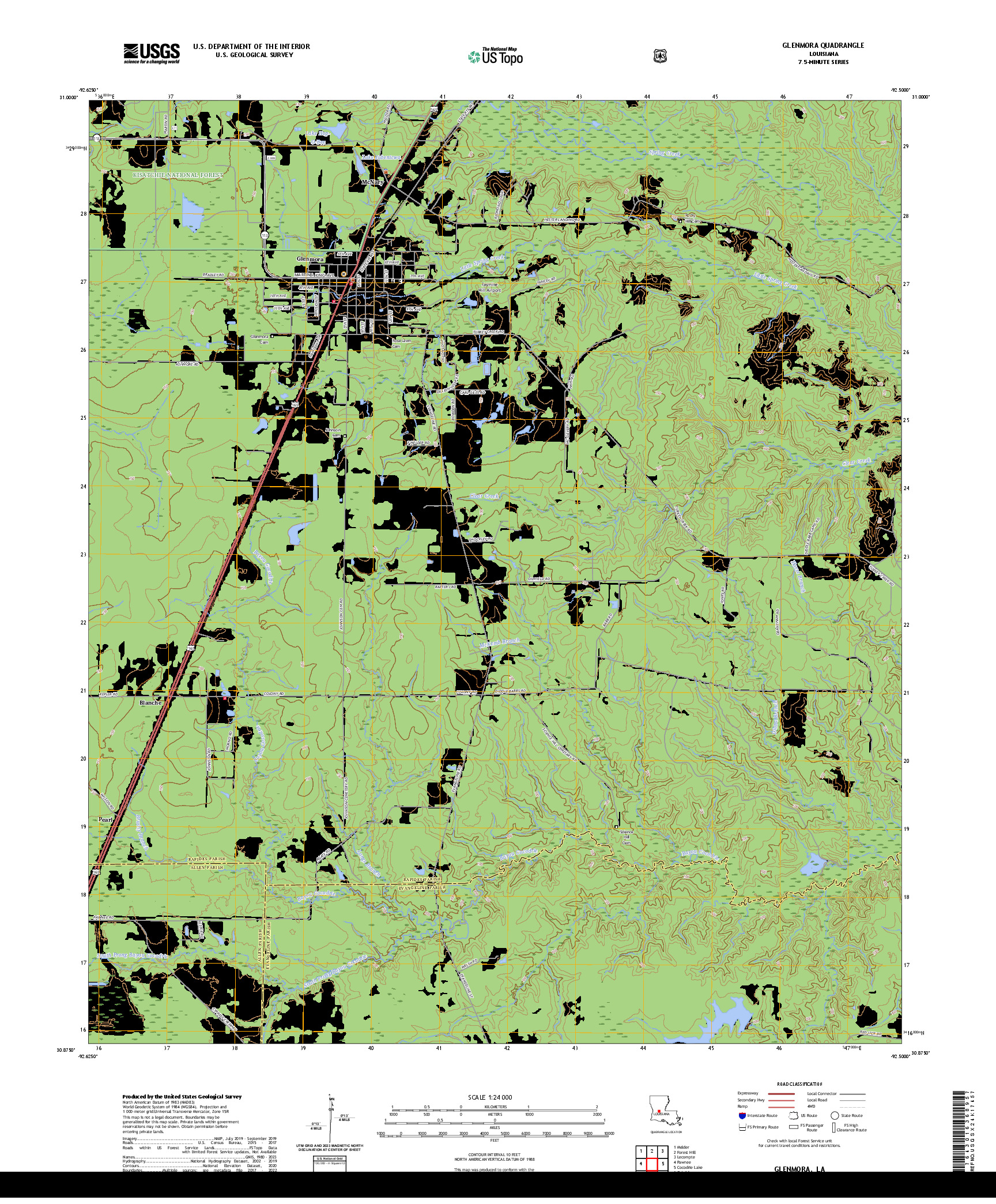 US TOPO 7.5-MINUTE MAP FOR GLENMORA, LA