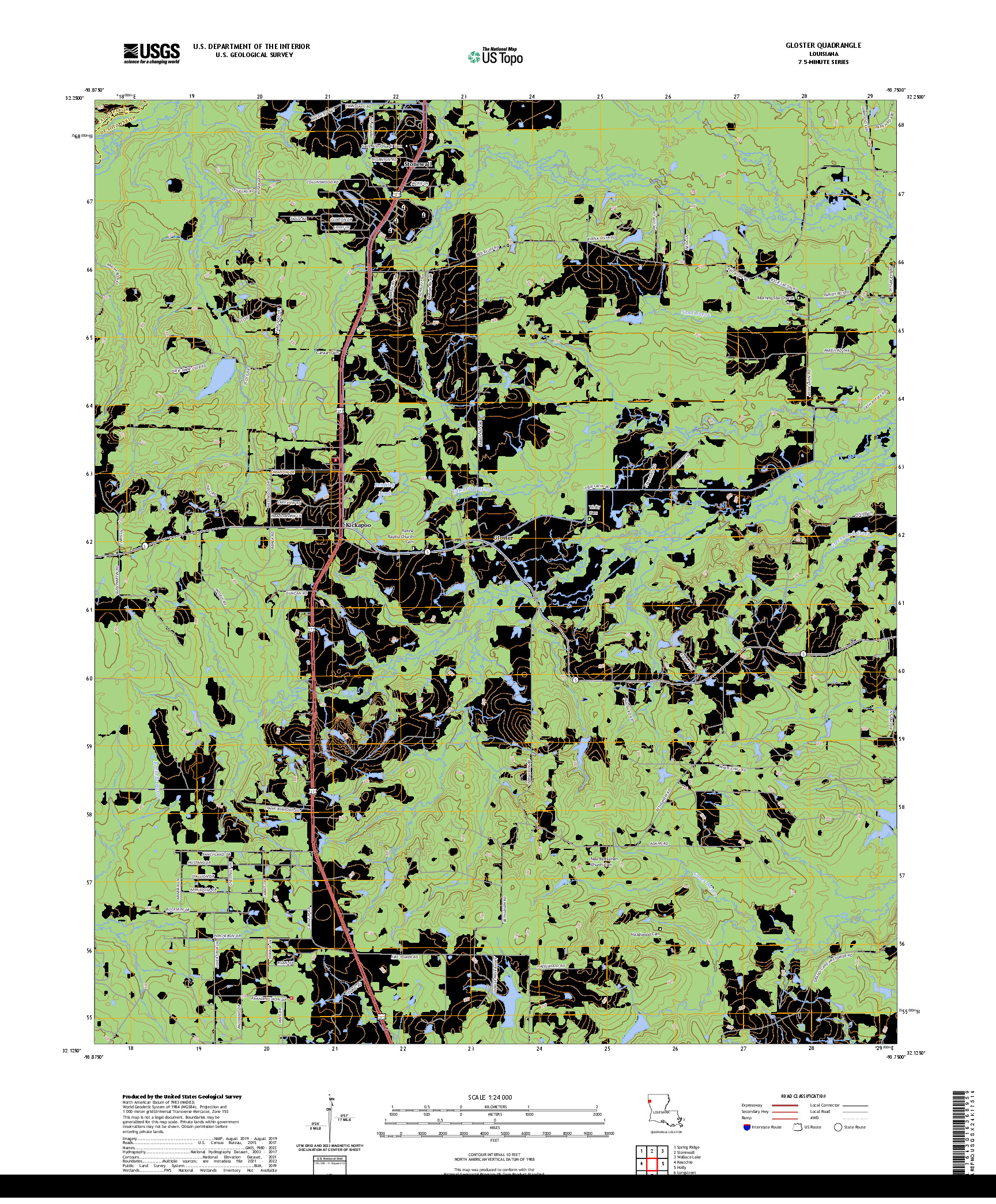 US TOPO 7.5-MINUTE MAP FOR GLOSTER, LA