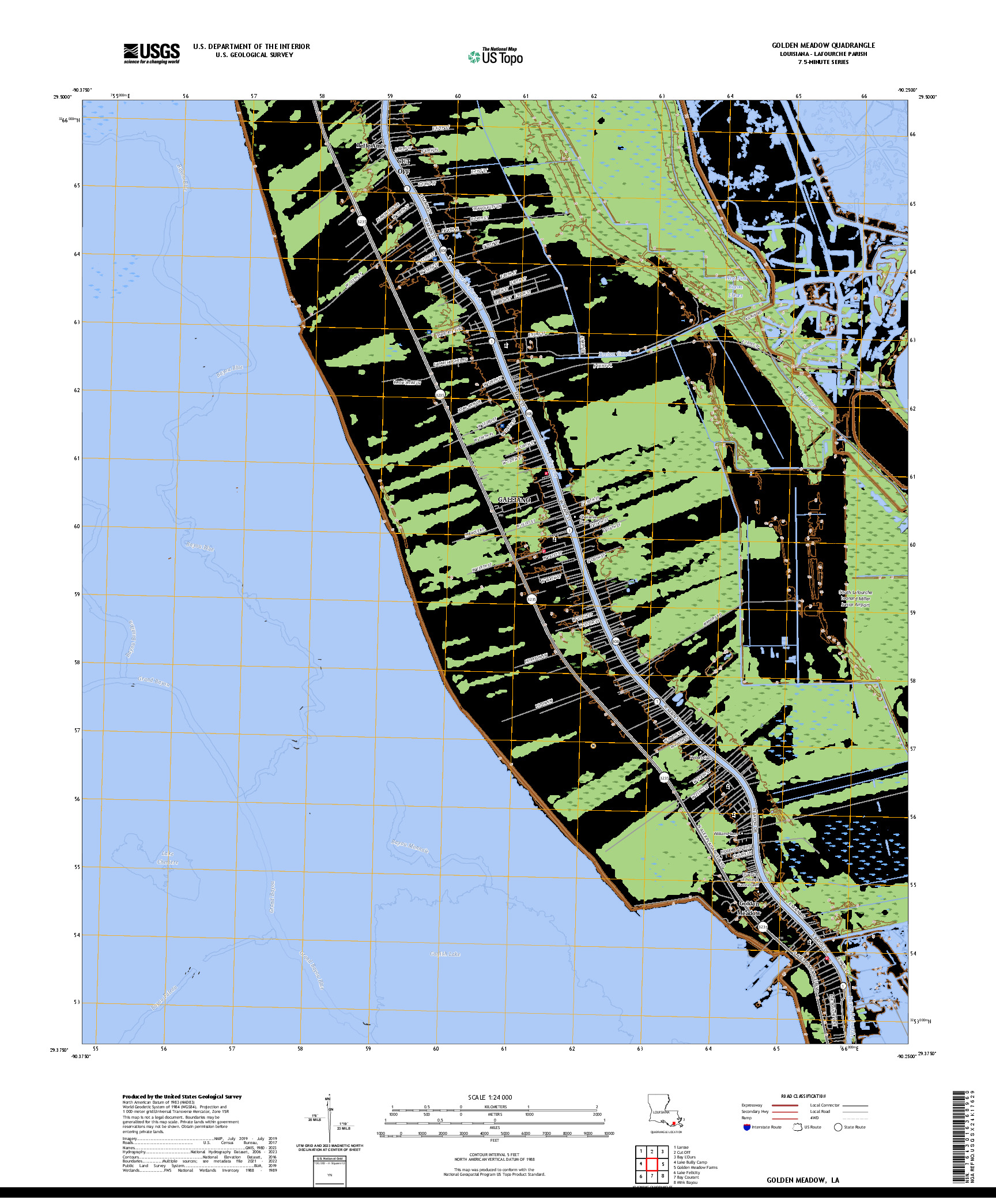 US TOPO 7.5-MINUTE MAP FOR GOLDEN MEADOW, LA