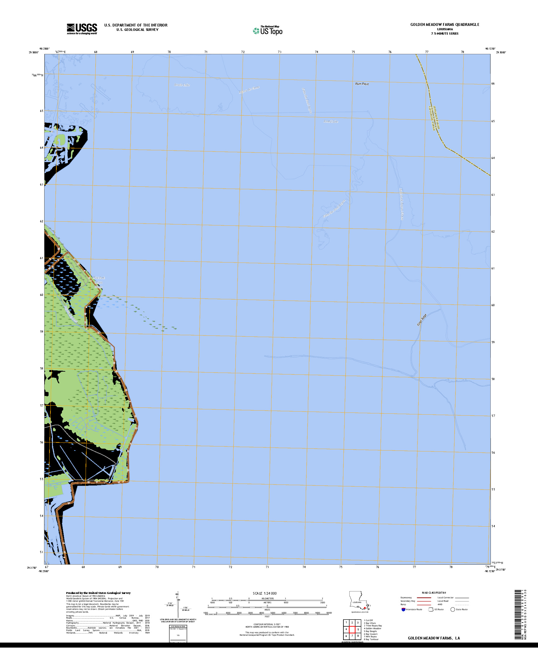 US TOPO 7.5-MINUTE MAP FOR GOLDEN MEADOW FARMS, LA