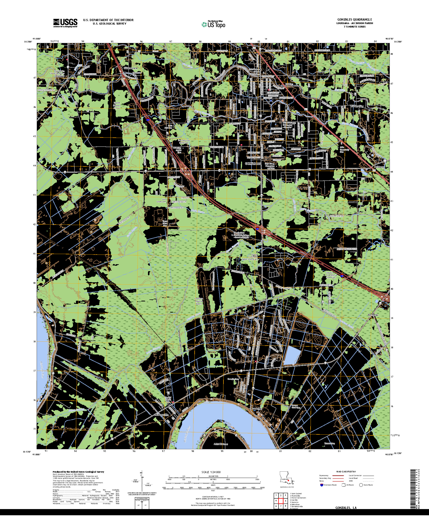 US TOPO 7.5-MINUTE MAP FOR GONZALES, LA