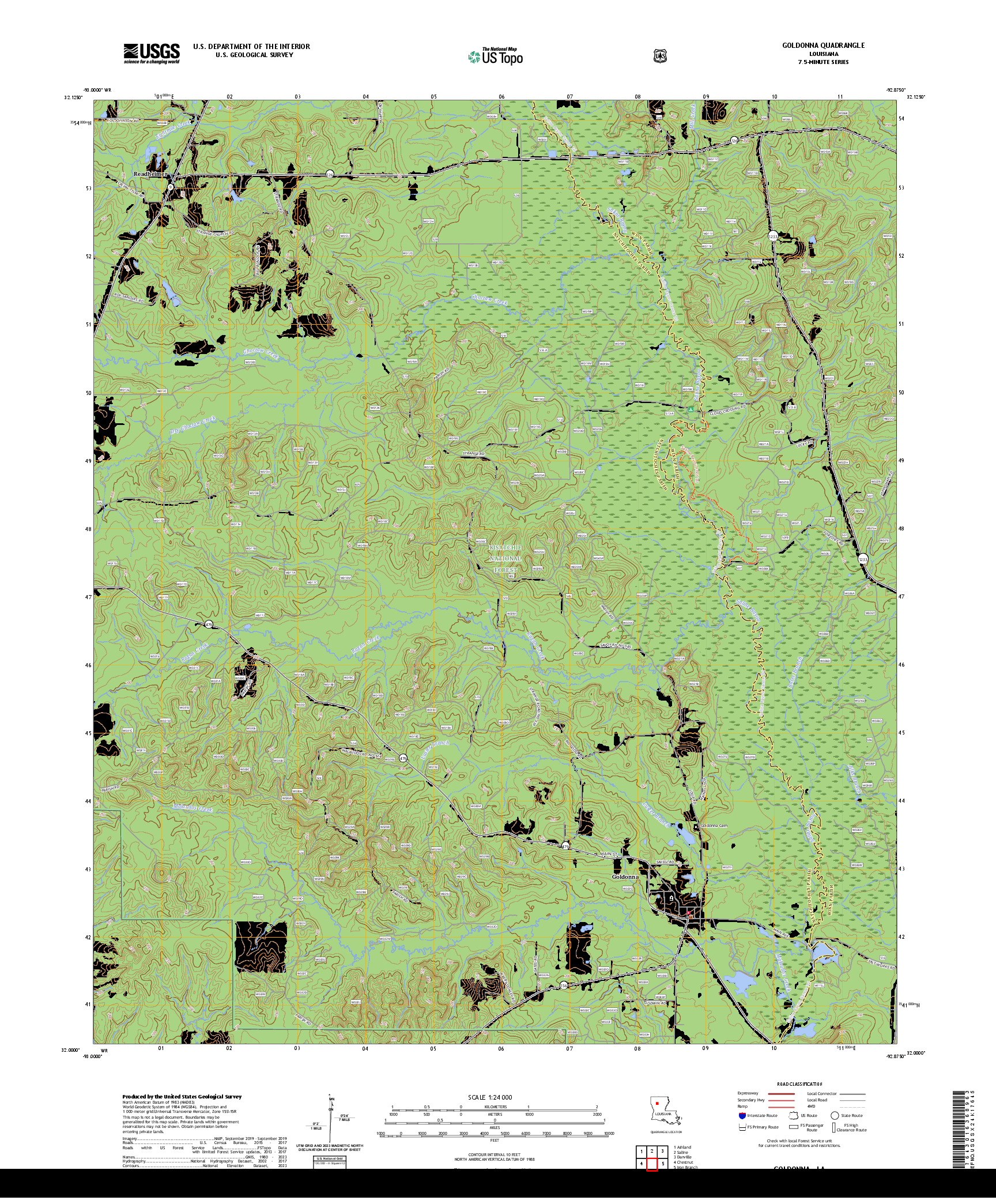 US TOPO 7.5-MINUTE MAP FOR GOLDONNA, LA