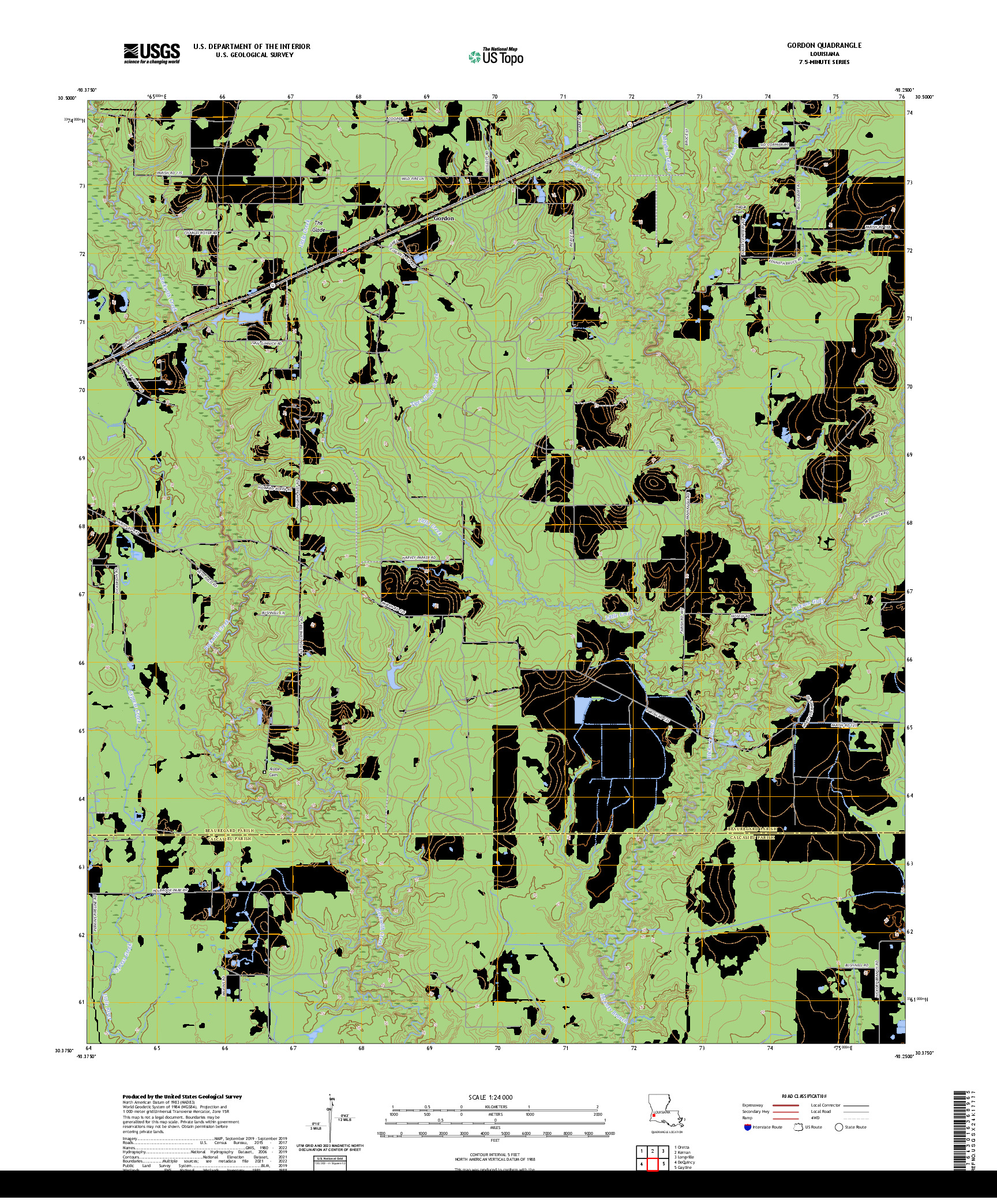 US TOPO 7.5-MINUTE MAP FOR GORDON, LA